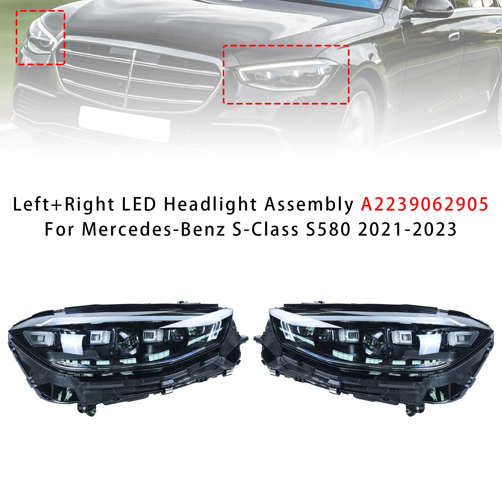 Left+Right LED Headlight Assembly For Mercedes-Benz S-Class S580 2021-2023