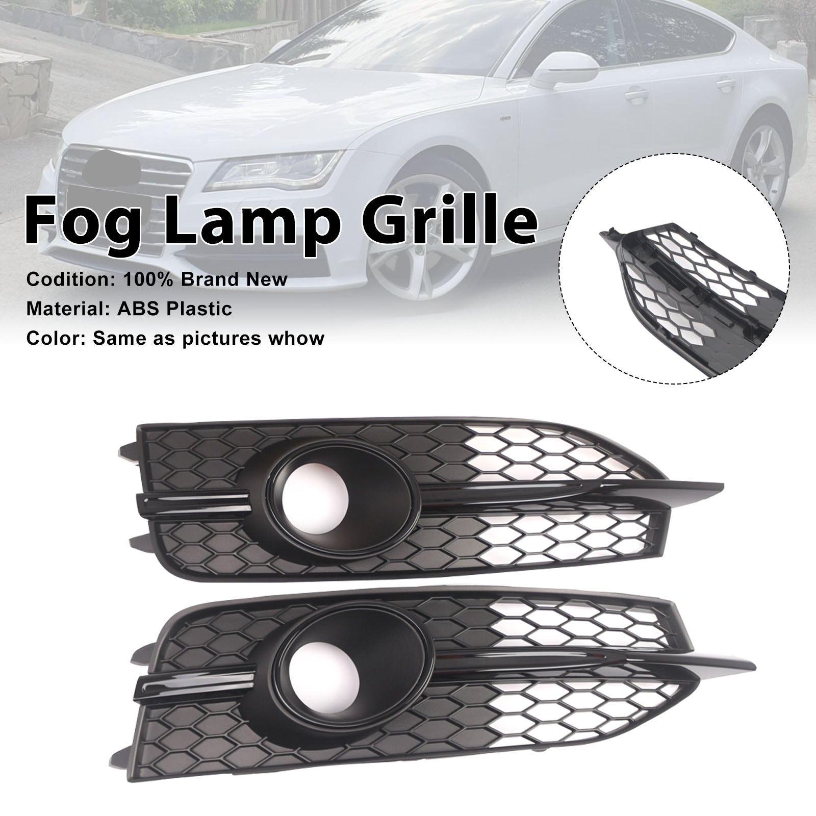 Black Front Bumper Fog Light Grille Cover Bezel Fit Audi S7 A7 S-Line 2012-2015
