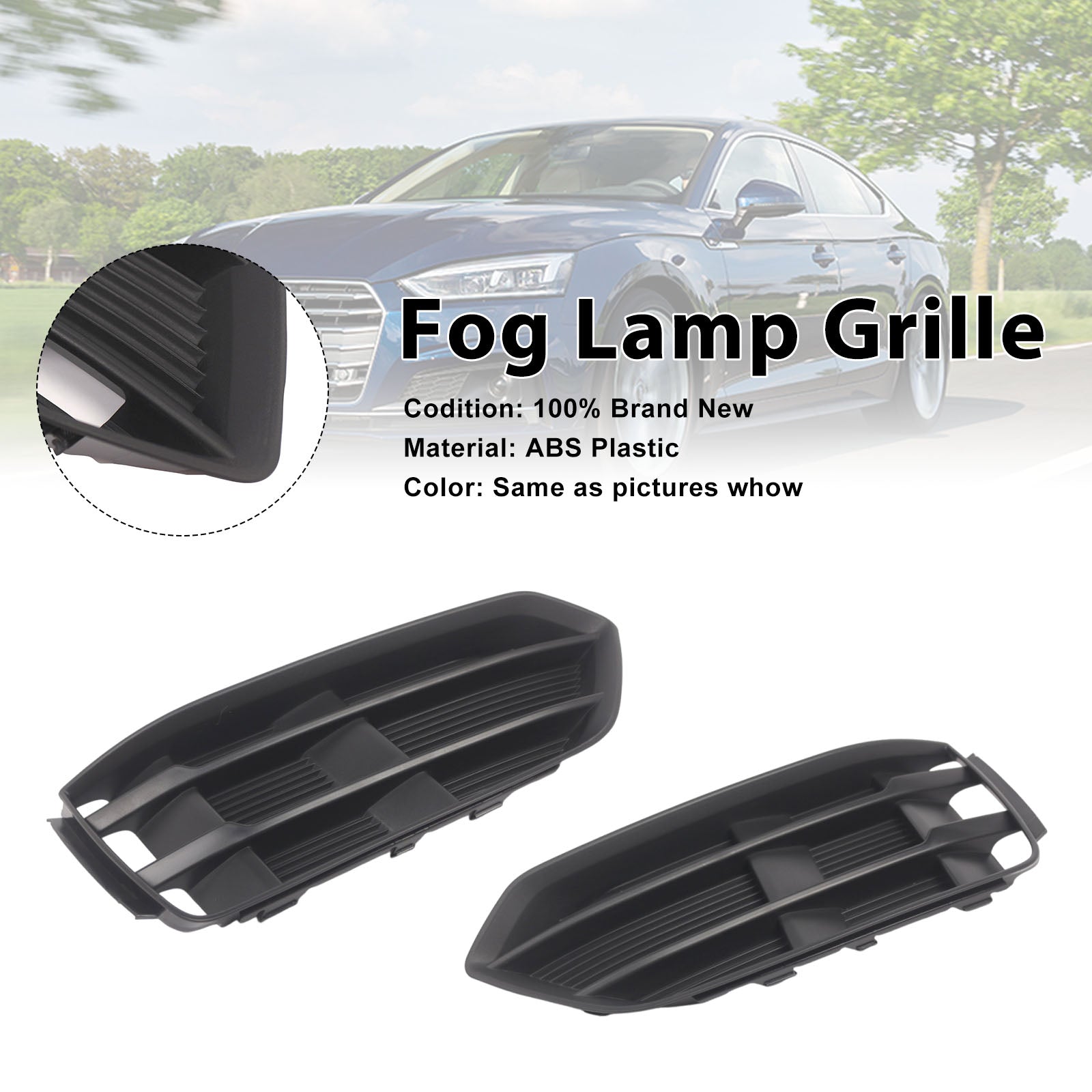 Black Front Bumper Fog Light Grille Grill Cover Bezel Fit Audi A5 2017-2019