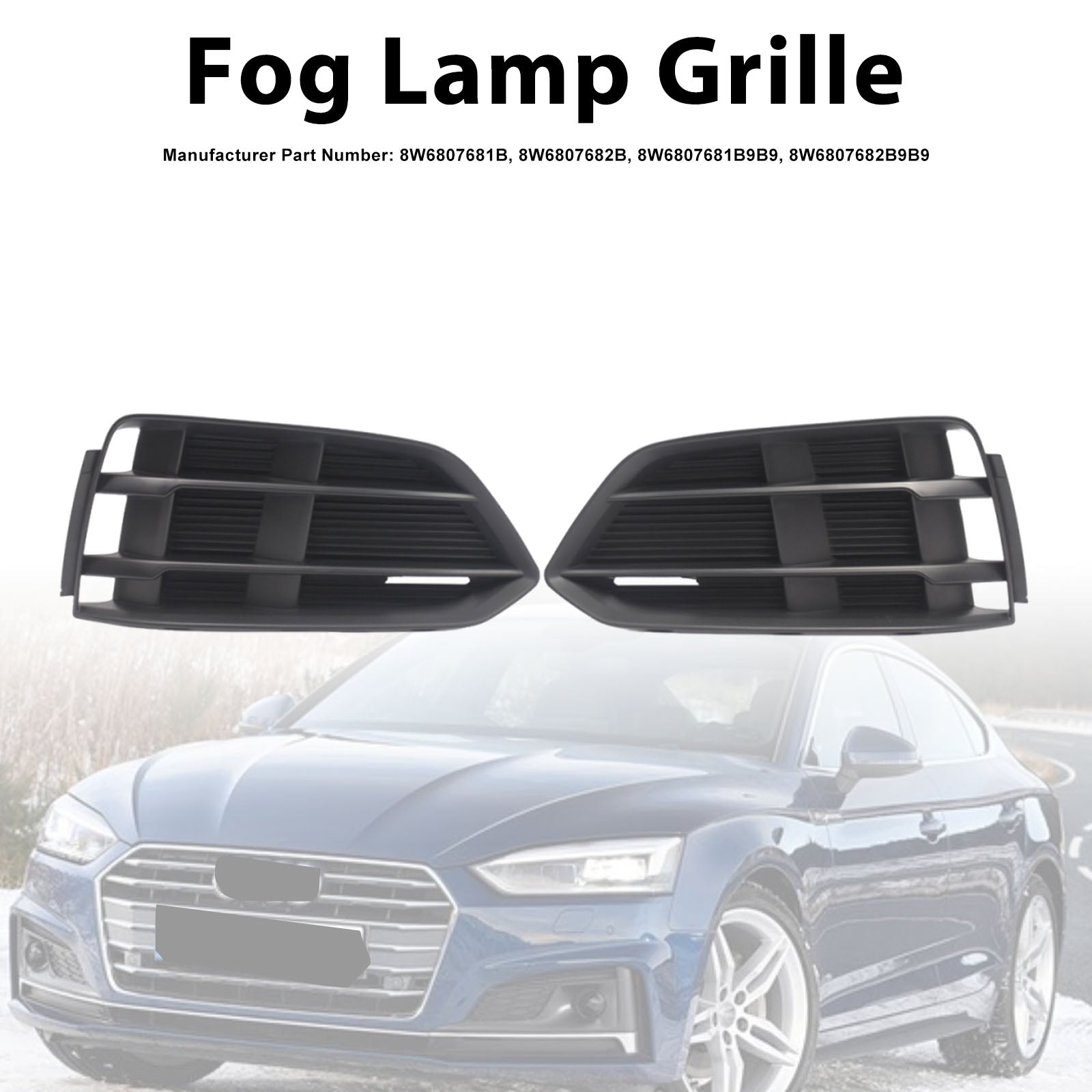 Black Front Bumper Fog Light Grille Grill Cover Bezel Fit Audi A5 2017-2019