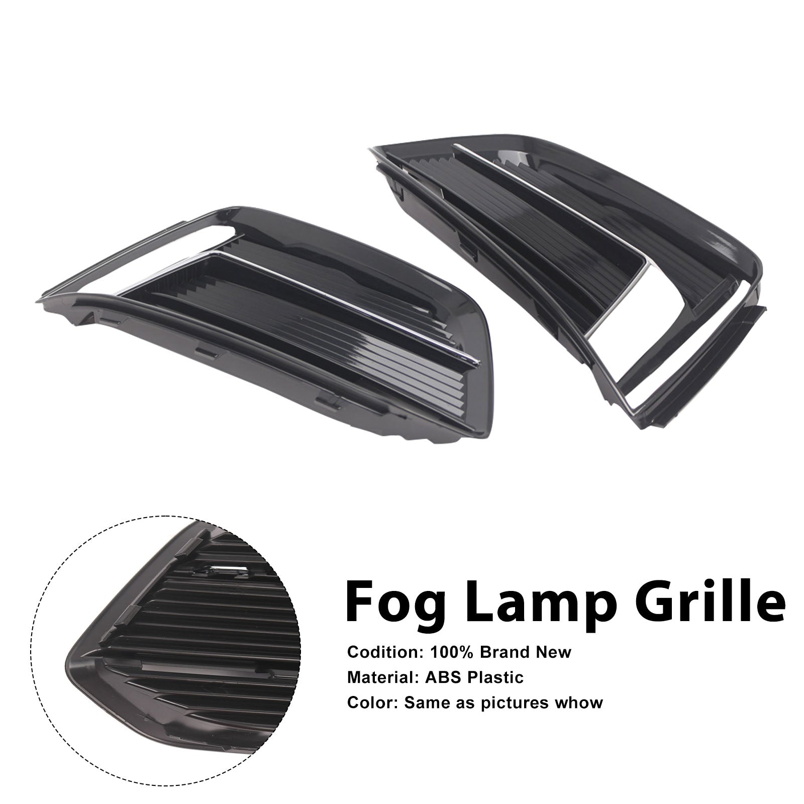Black/Chrome Front Bumper Fog Light Grille Cover Bezel Fit Audi A5 2017-2019