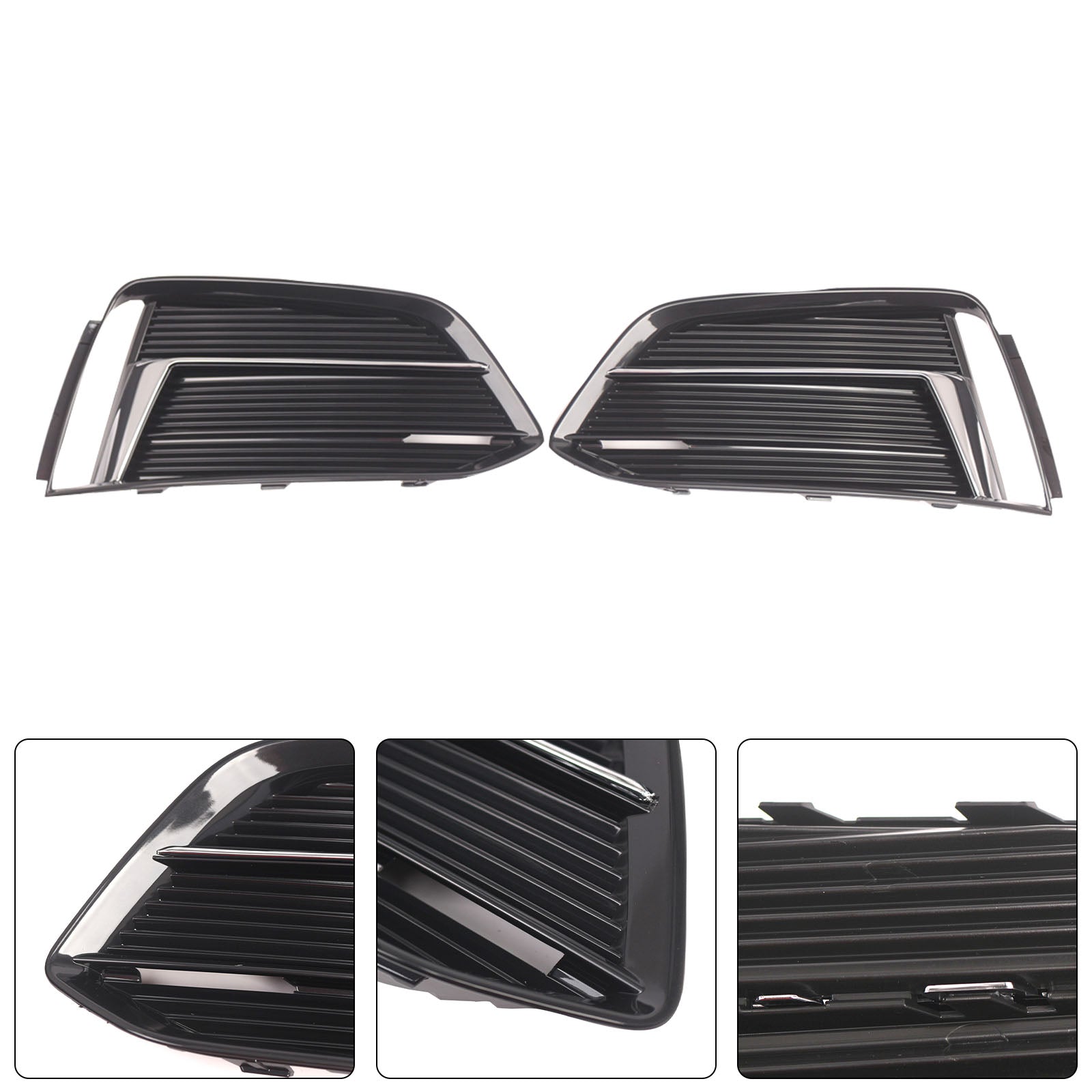 Black/Chrome Front Bumper Fog Light Grille Cover Bezel Fit Audi A5 2017-2019