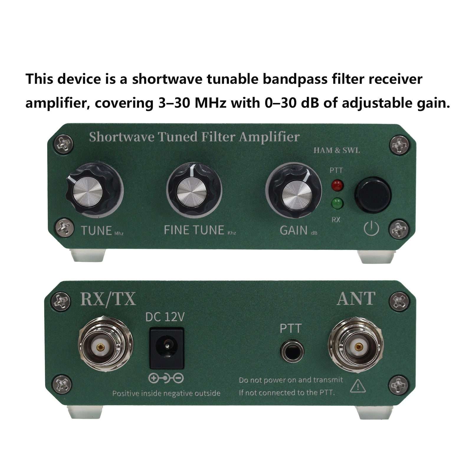 Shortwave Tuned Amplifier 3-30MHz Frequency Coverage Adjustable Gain 0-30dB
