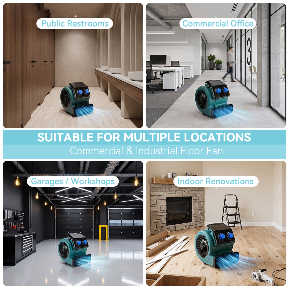 1/2 HP 1500CFM Compact Air Mover Floor Dryer with Timer