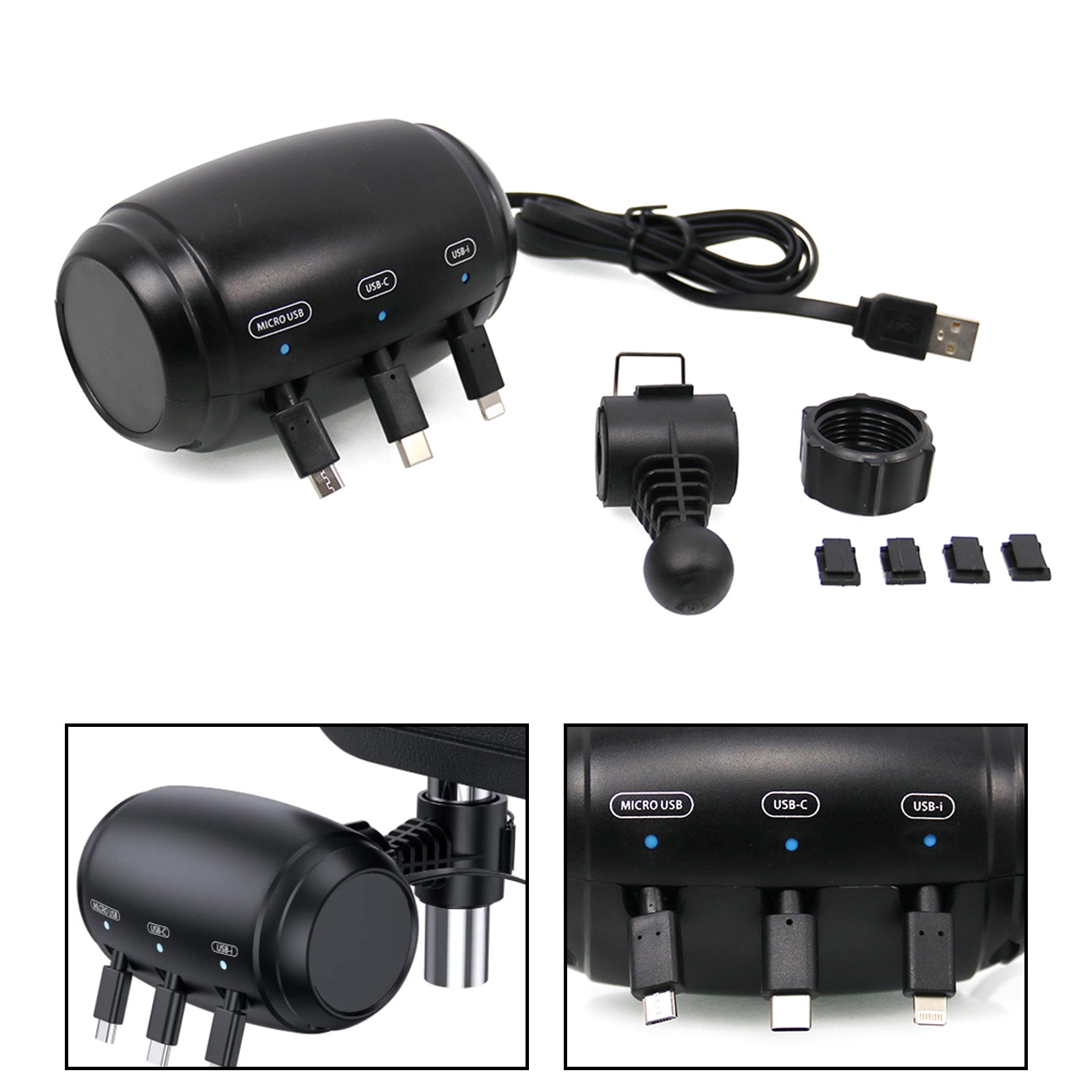3-in-1 Retractable Car Backseat Charging Station Box for iPhone/Samsung/Android