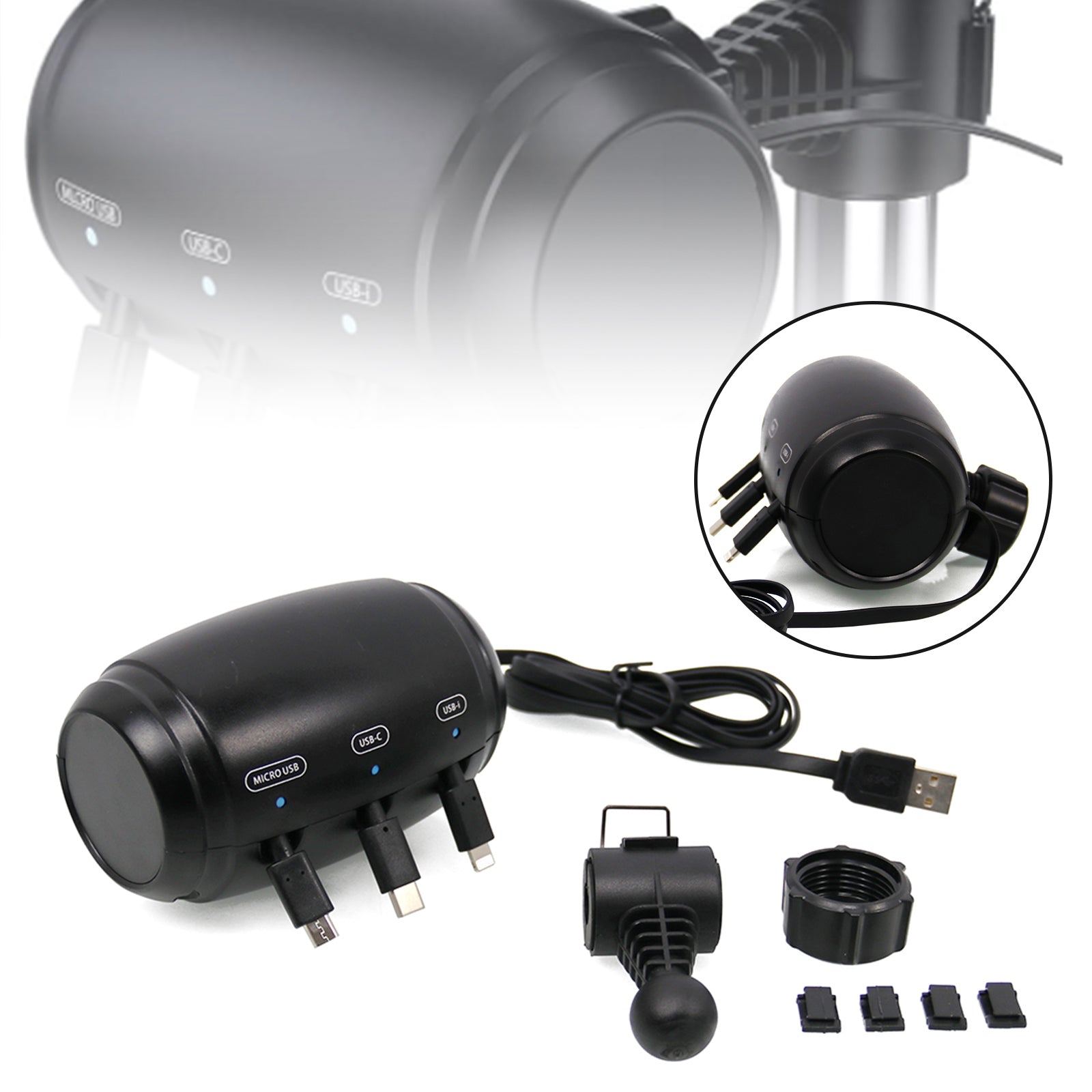 3-in-1 Retractable Car Backseat Charging Station Box for iPhone/Samsung/Android