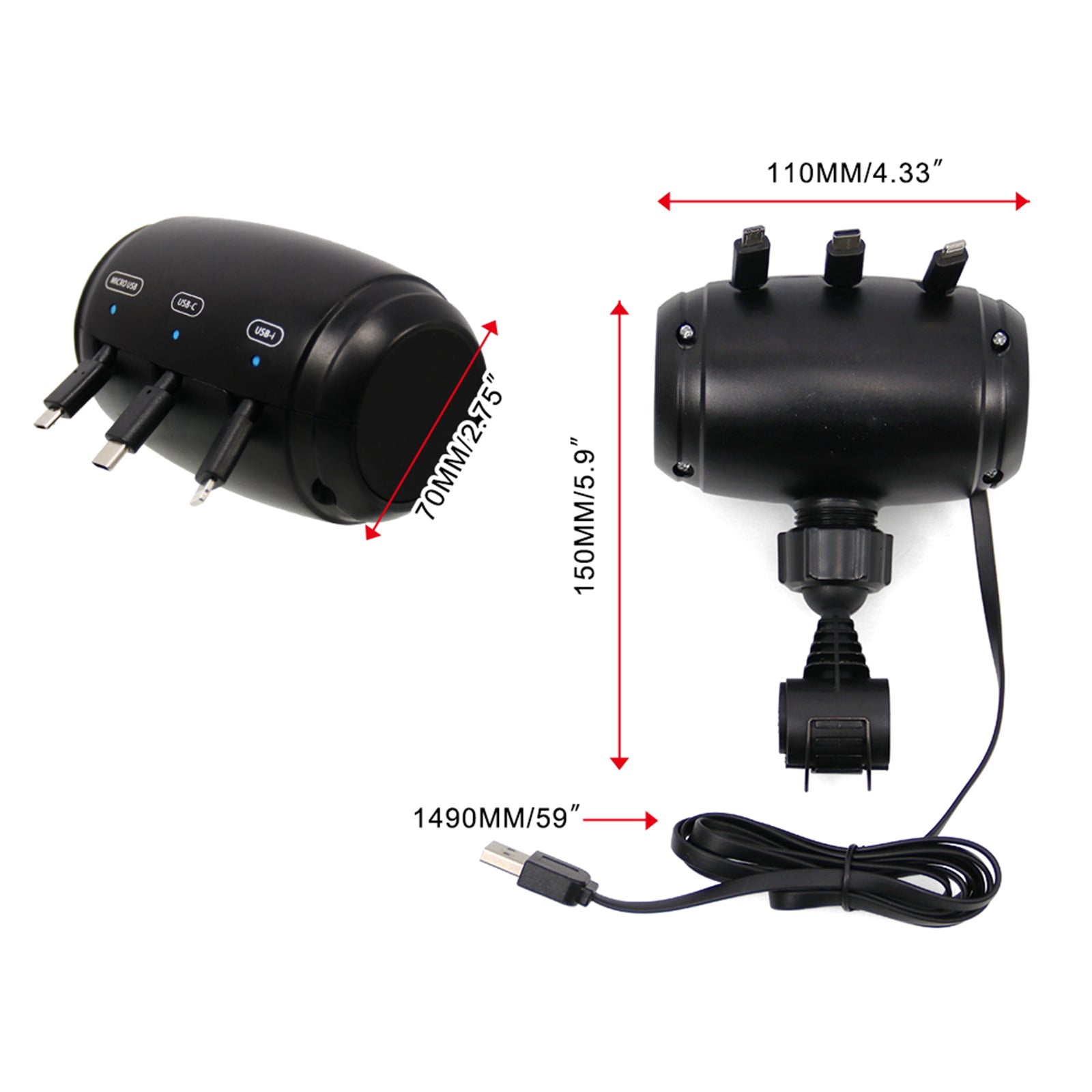3-in-1 Retractable Car Backseat Charging Station Box for iPhone/Samsung/Android