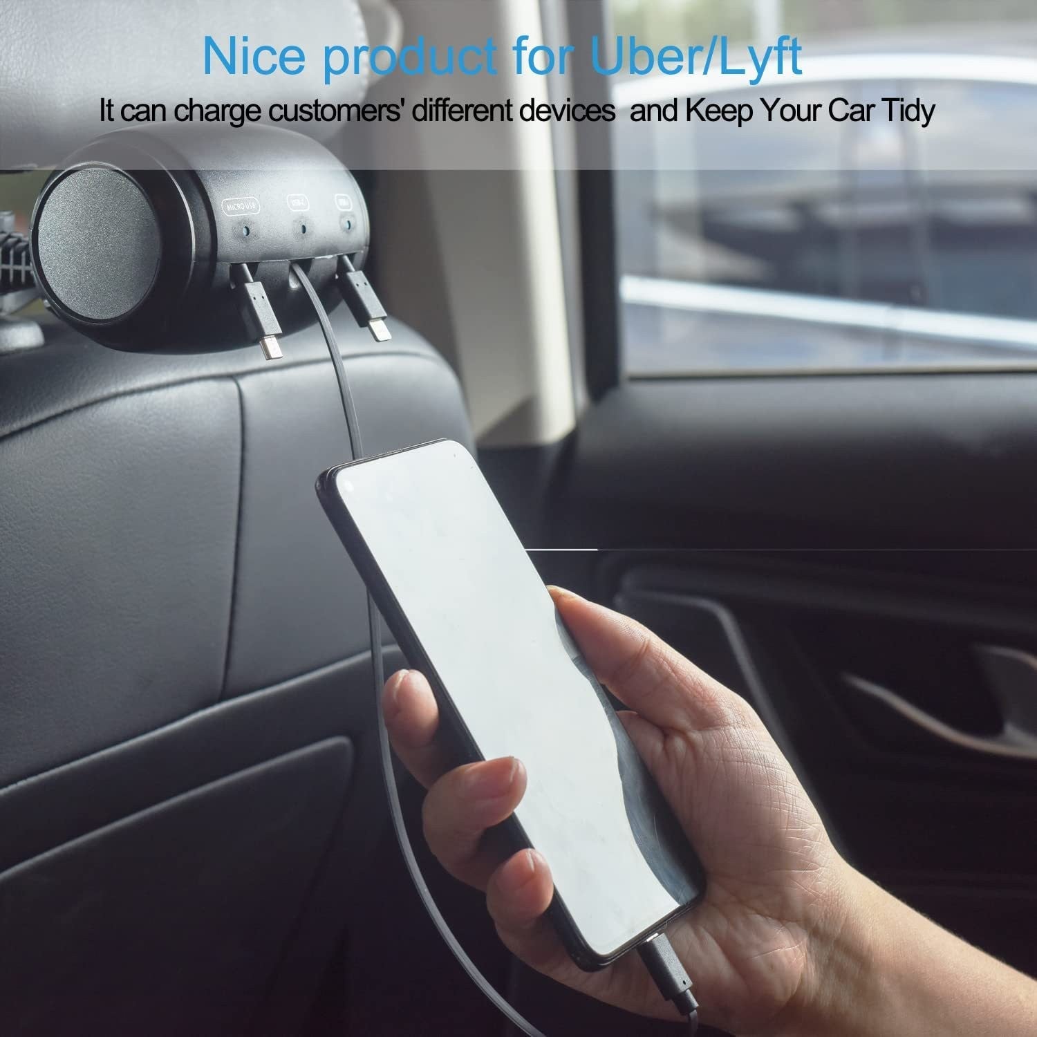 3-in-1 Retractable Car Backseat Charging Station Box for iPhone/Samsung/Android