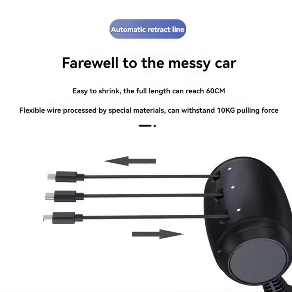 3-in-1 Retractable Car Backseat Charging Station Box for iPhone/Samsung/Android
