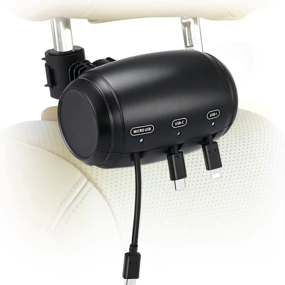 3-in-1 Retractable Car Backseat Charging Station Box for iPhone/Samsung/Android