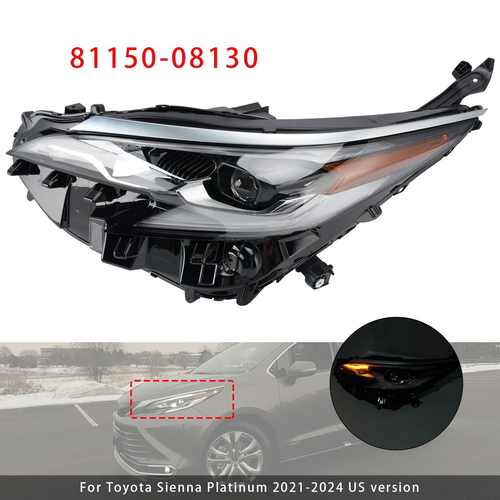 Led Left Headlight 81150-08130 For Toyota Sienna 2021-2024