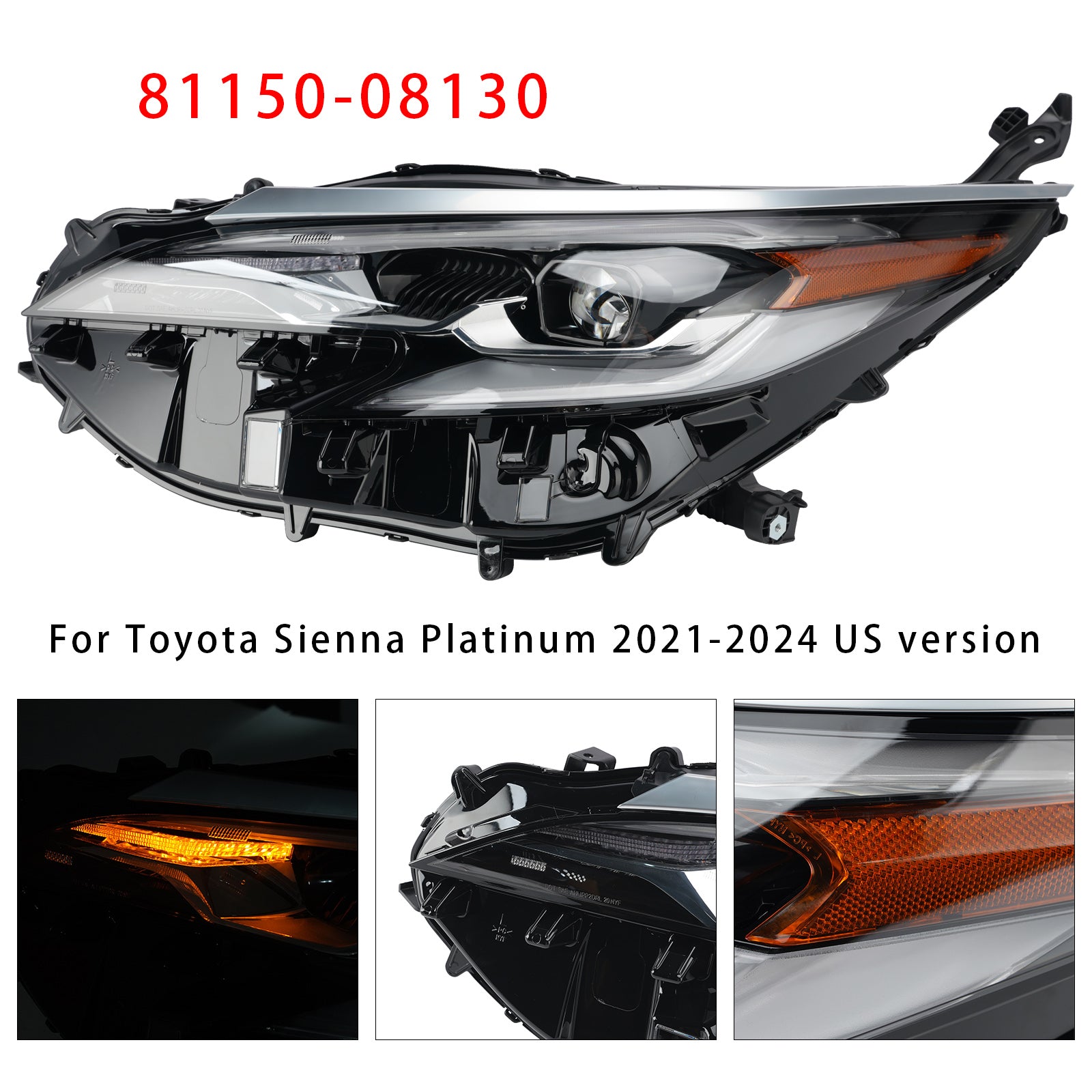 Led Left Headlight 81150-08130 For Toyota Sienna 2021-2024
