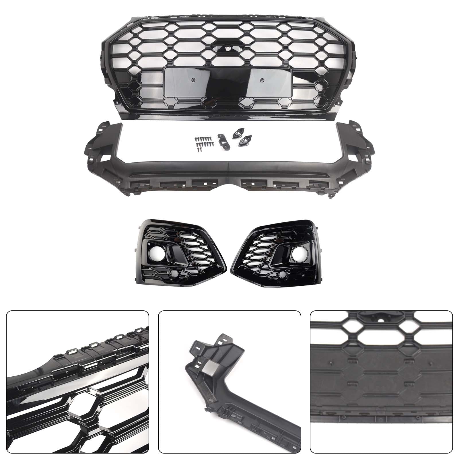 Front Bumper Grille Honeycomb Grille & Fog Light Cover Fit Audi Q5 2021-2025