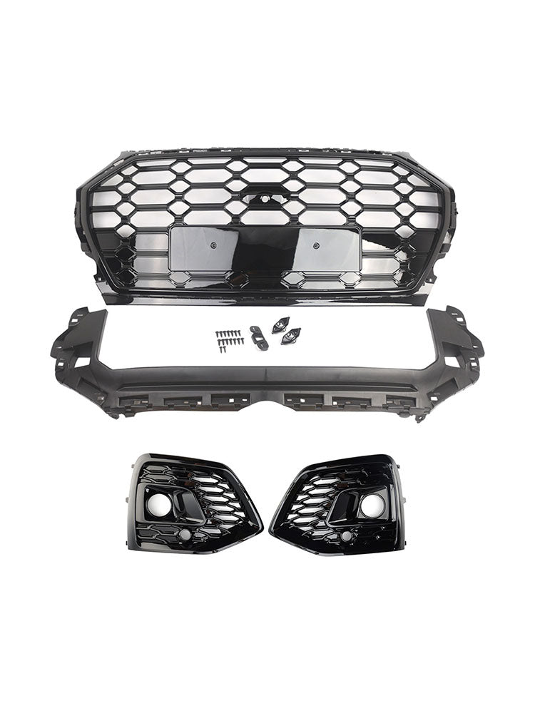 Front Bumper Grille Honeycomb Grille & Fog Light Cover Fit Audi Q5 2021-2025