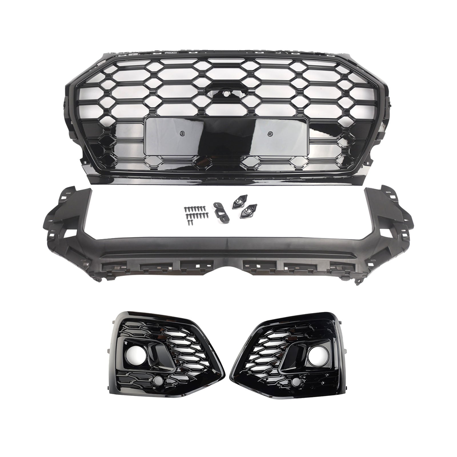 Front Bumper Grille Honeycomb Grille & Fog Light Cover Fit Audi Q5 2021-2025