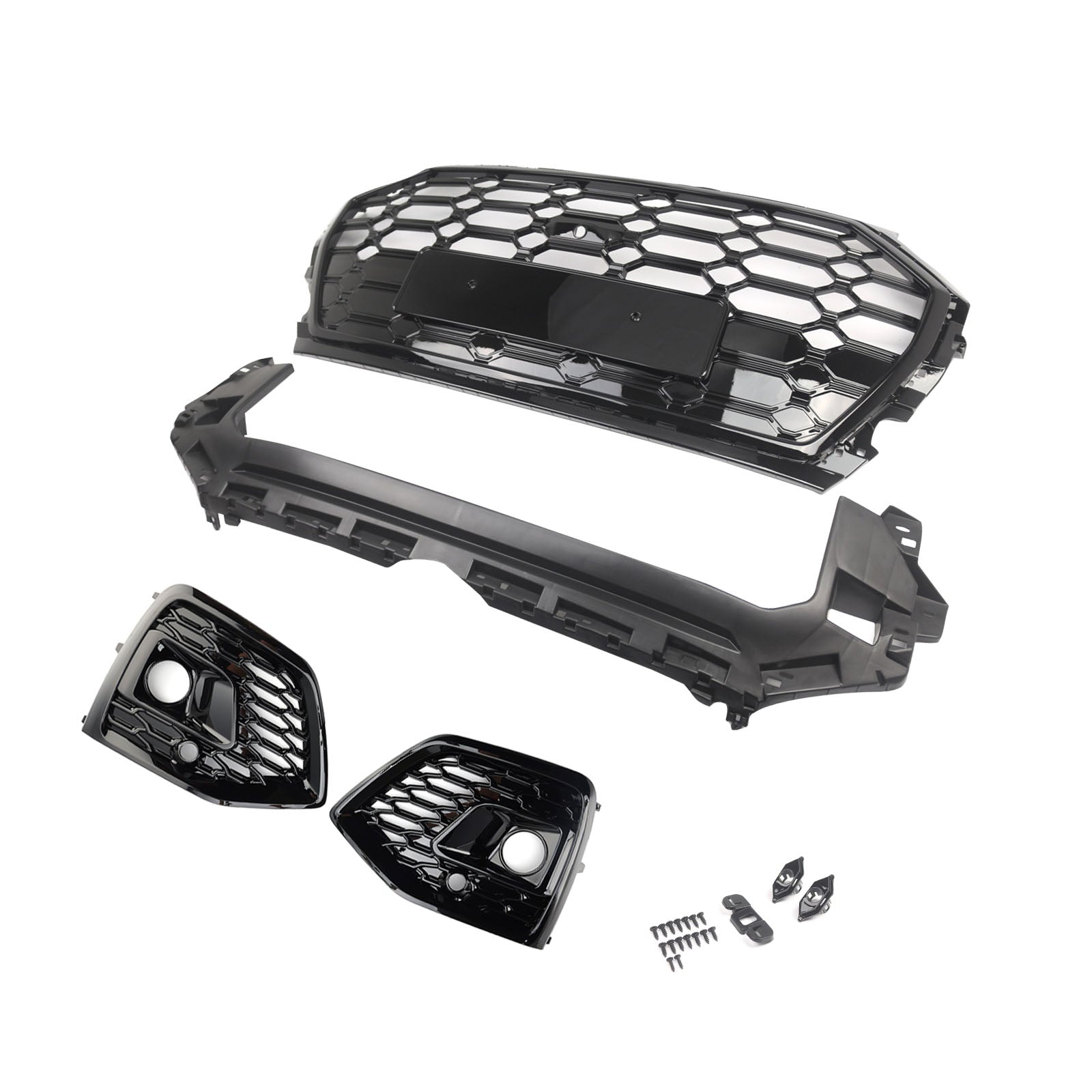 Front Bumper Grille Honeycomb Grille & Fog Light Cover Fit Audi Q5 2021-2025