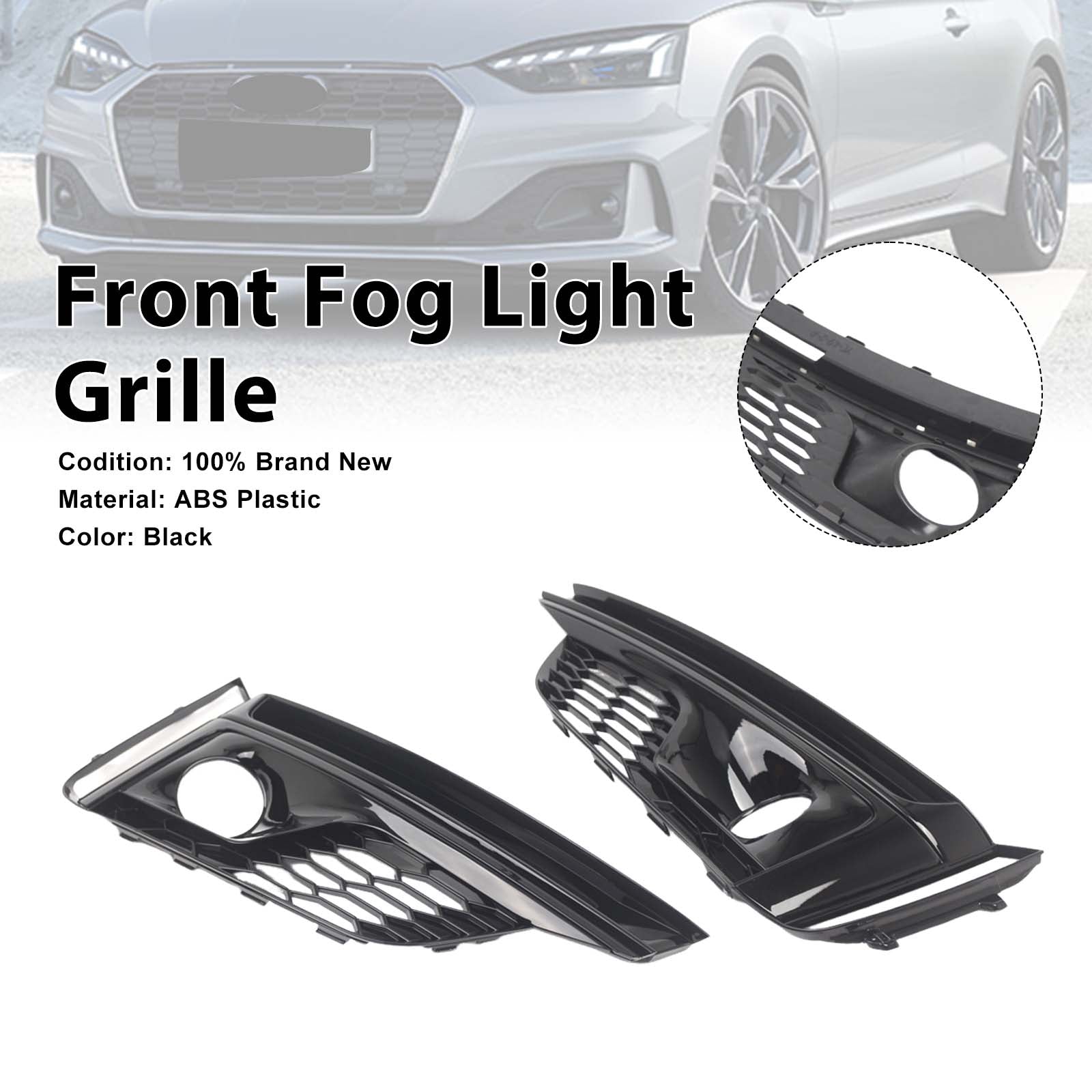 2PCS Front Bumper Fog Light Grille Cover Fit Audi A5 S5 S-Line 2018-2019