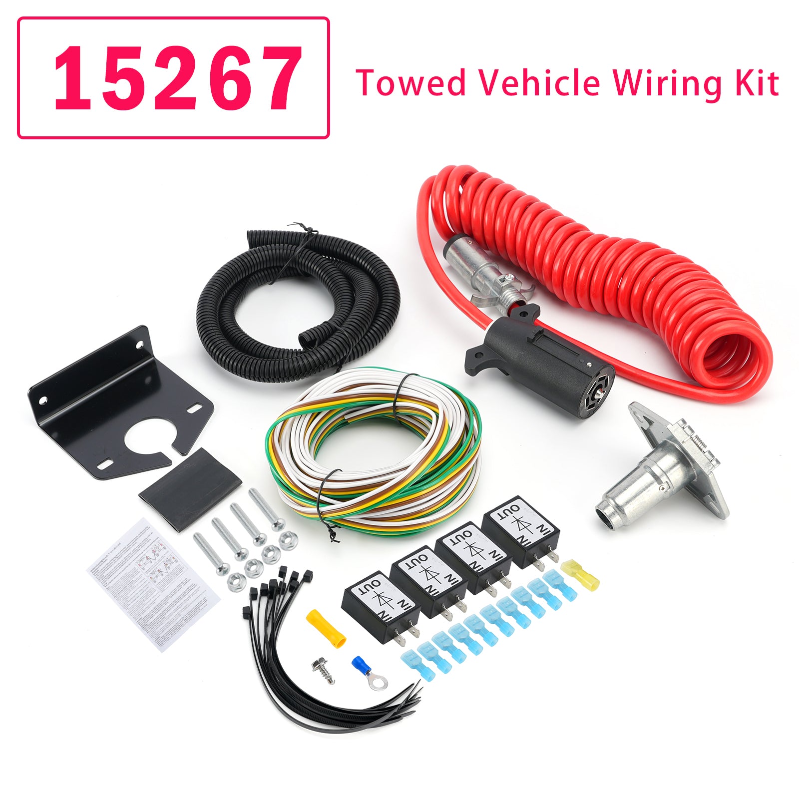 Towed Vehicle Wiring Kit 6 to 7 Way Wire Connectors for Roadmaster 15267