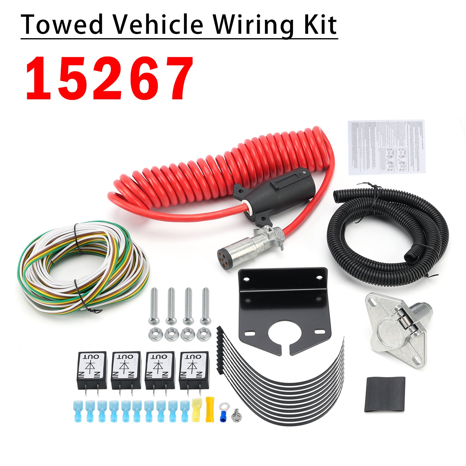 Towed Vehicle Wiring Kit 6 to 7 Way Wire Connectors for Roadmaster 15267