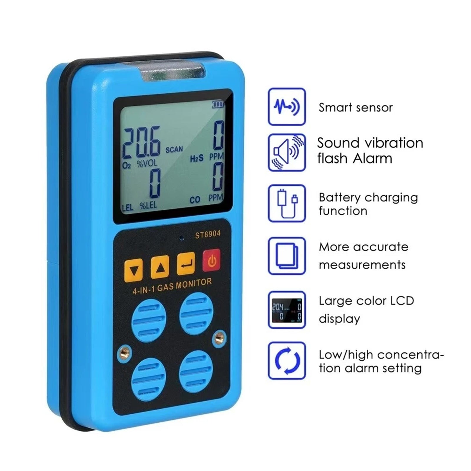 ST8904 4IN1 Gas Detector Professional Multifunctional O2 CO H20 LEL Alarm