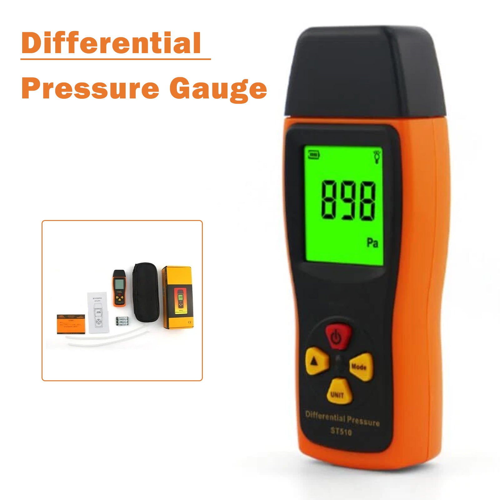 ST510 Digital Manometer Low Pressure Accurate Air Pressure Meter 0~100hPa