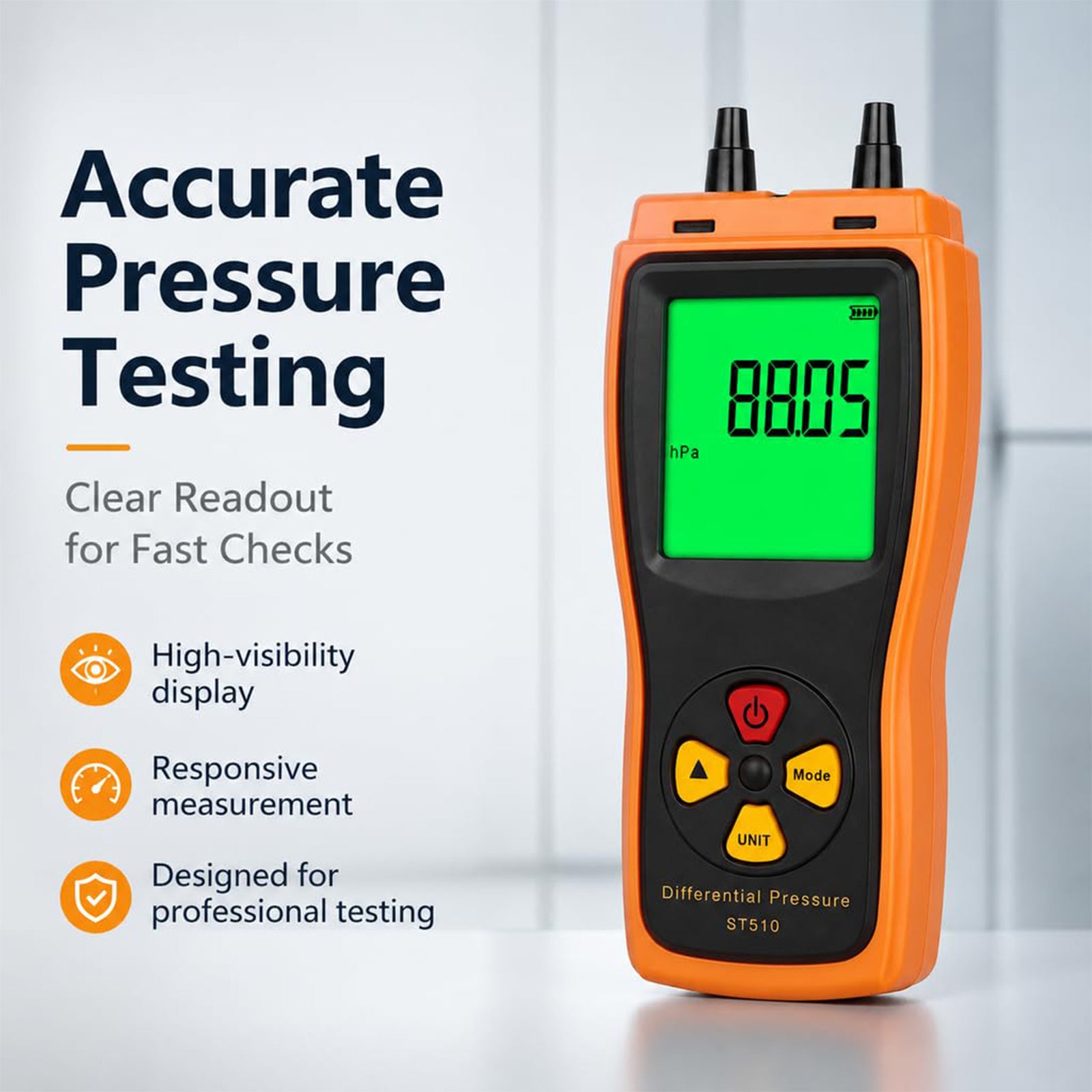 ST510 Digital Manometer Low Pressure Accurate Air Pressure Meter 0~100hPa