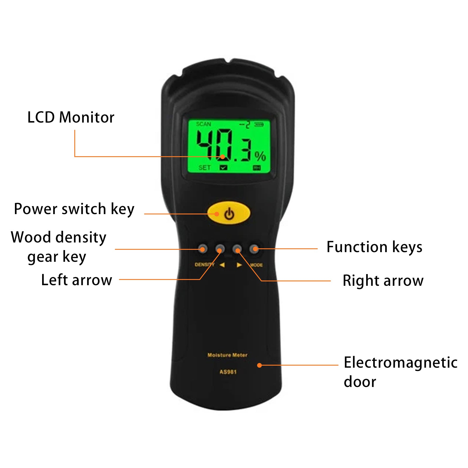 AS981 Non-contact Wood Moisture Meter Digital Hygrometer Humidity Tester