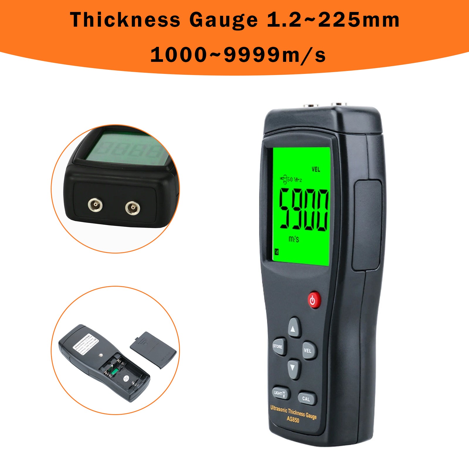 AS850 Portable Digital Ultrasonic Steel Plate Thickness Gauge 1000~9999m/s