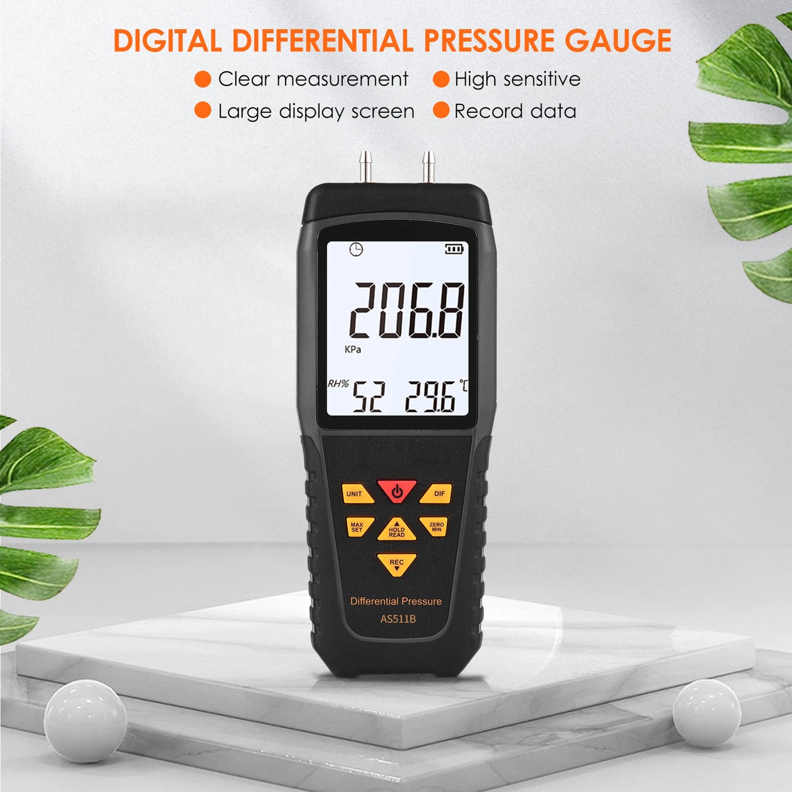 AS511B High Precision Digital Differential Pressure Gauge -206.8~206.8KPA