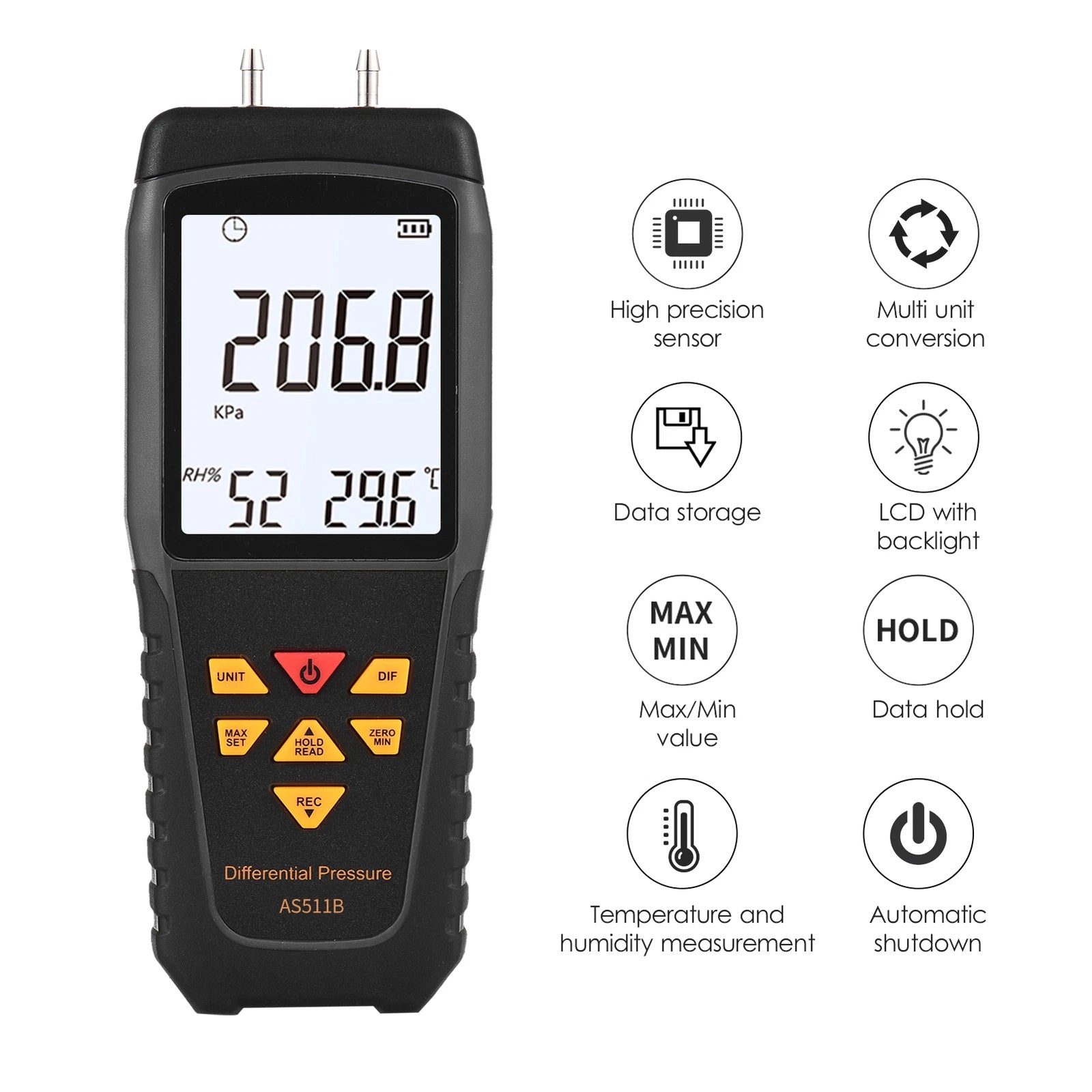 AS511B High Precision Digital Differential Pressure Gauge -206.8~206.8KPA