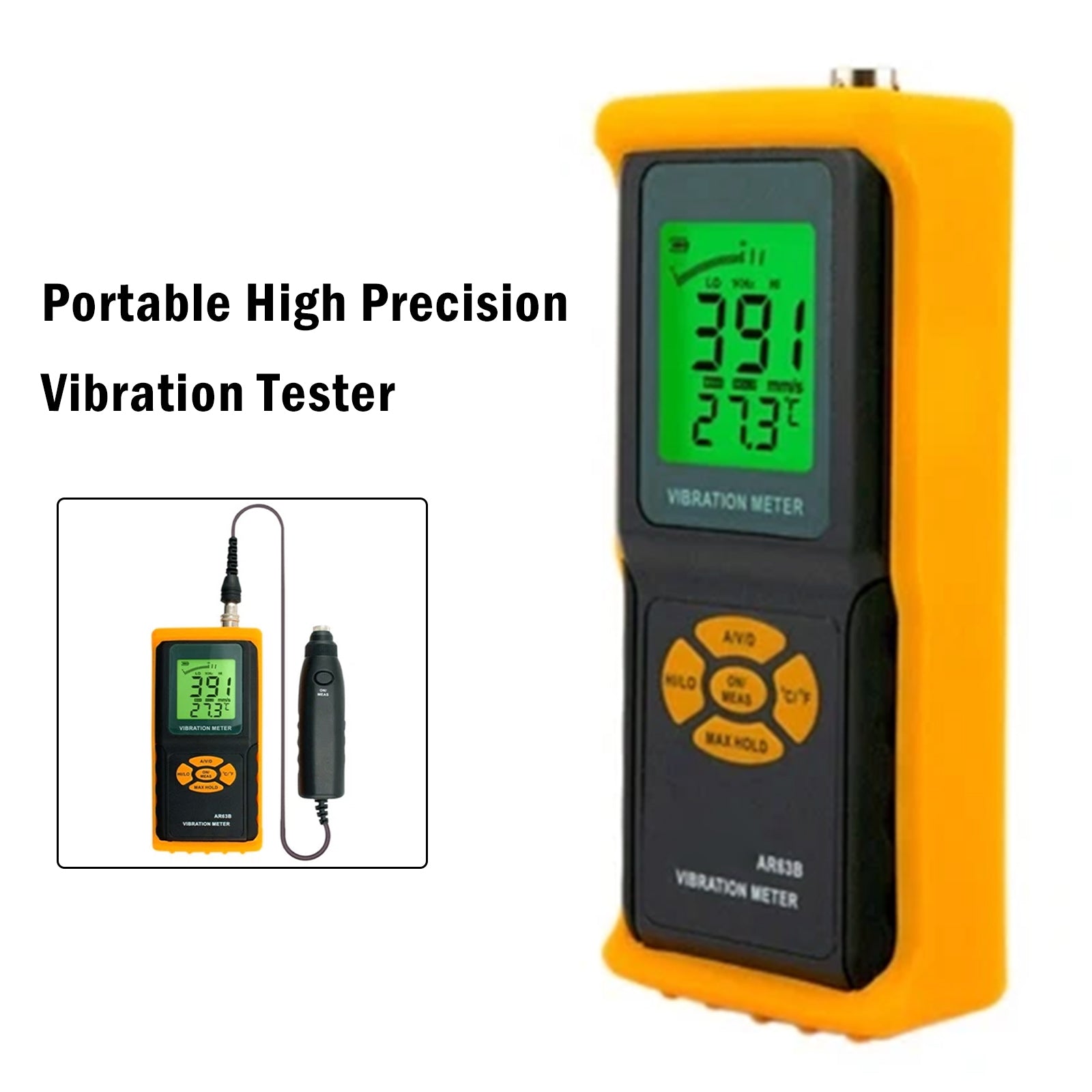 Digital AR63B Vibration Meter Vibrometer 3-in-1 Measuring Modes For Accelerat