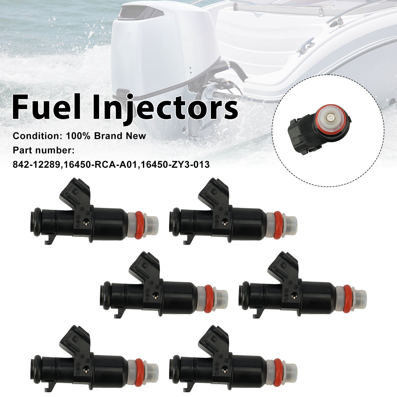 6PC 842-12289 Fuel Injectors 16450-RCA-A01 16450-ZY3-013 For Honda Outboard