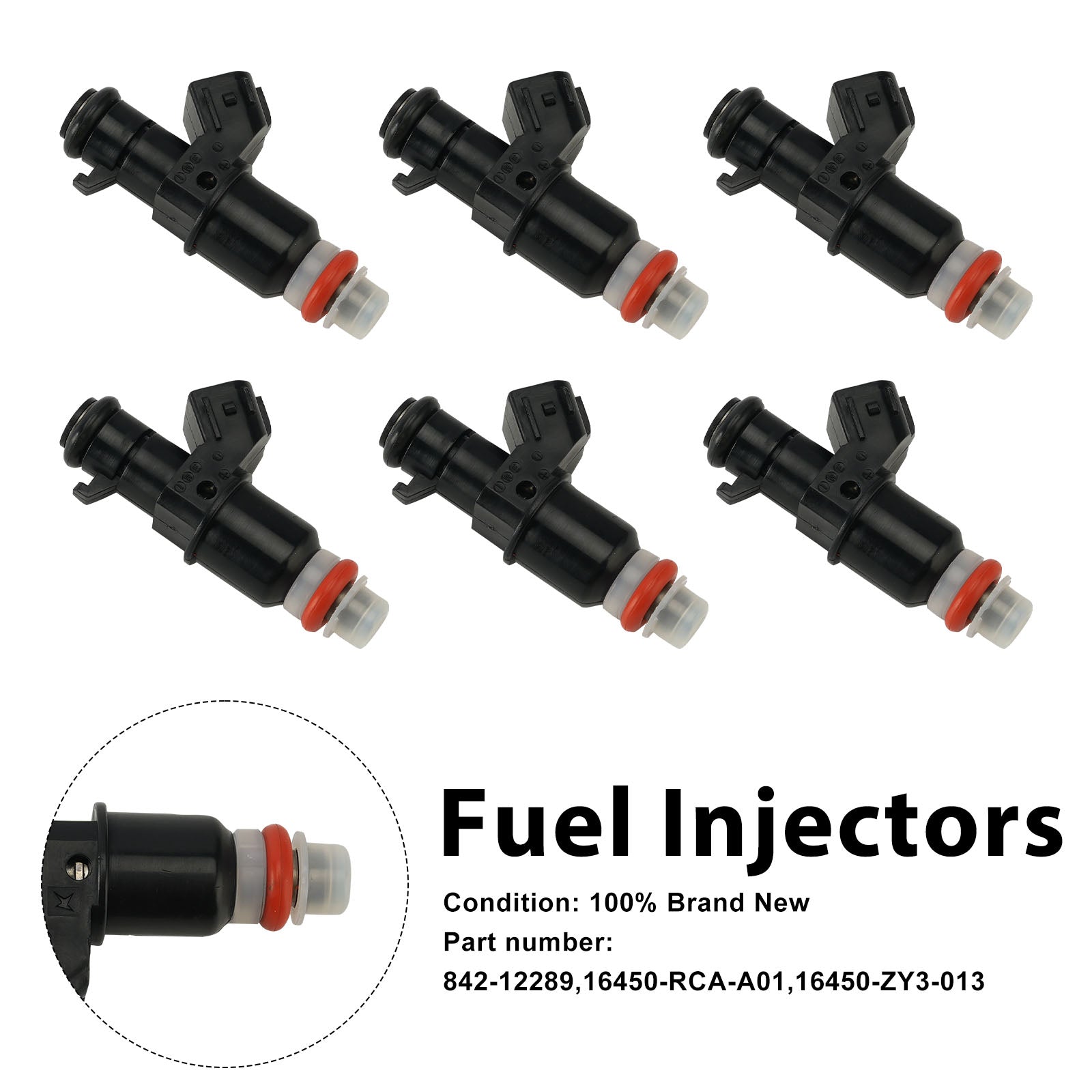 6PC 842-12289 Fuel Injectors 16450-RCA-A01 16450-ZY3-013 For Honda Outboard