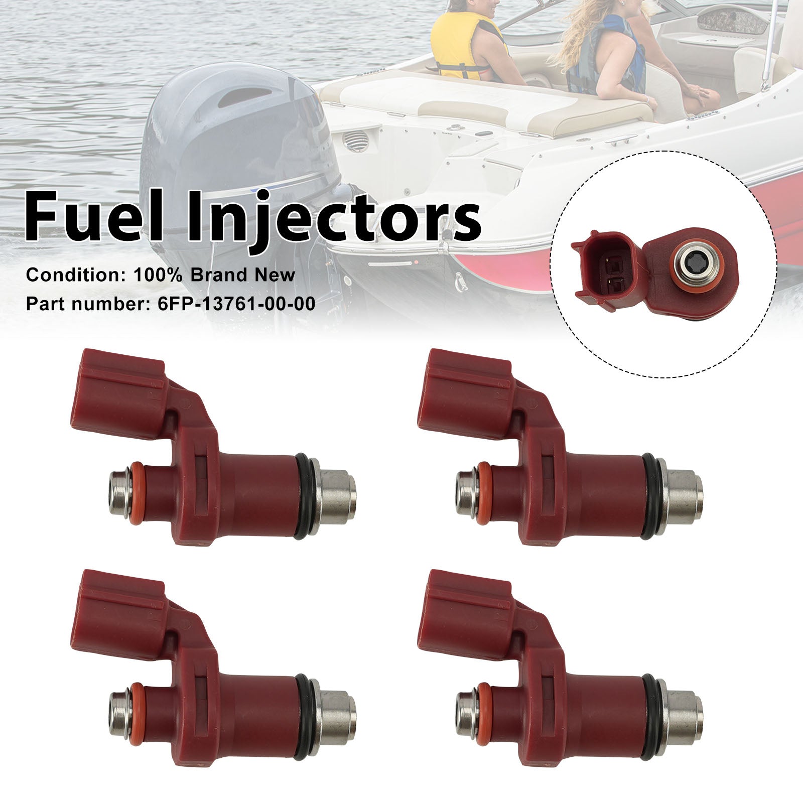 4PC Fuel Injectors 6FP-13761-00-00 For Yamaha Outboard 75HP 90HP
