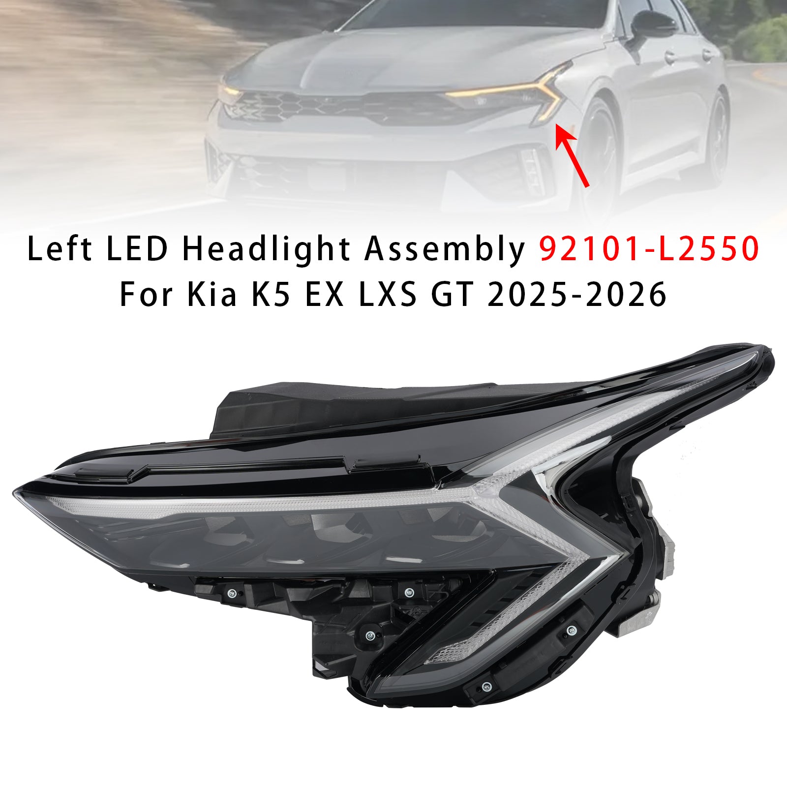 Left LED Headlight Assembly 92101-L2550 For Kia K5 EX LXS GT 2025-2026
