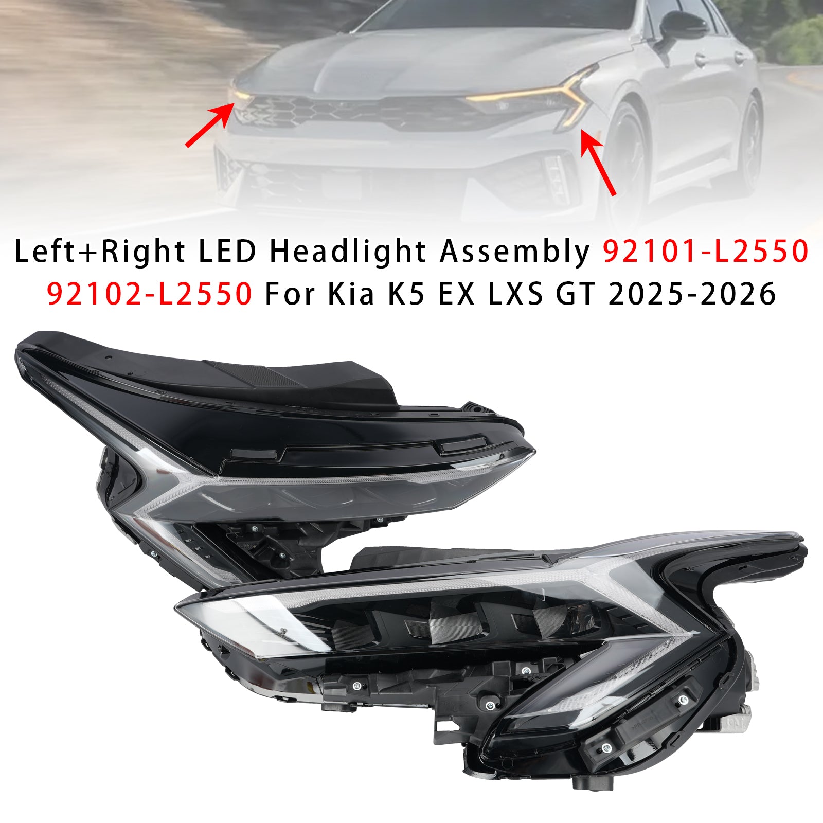 Left+Right LED Headlight Assembly For Kia K5 EX LXS GT 2025-2026