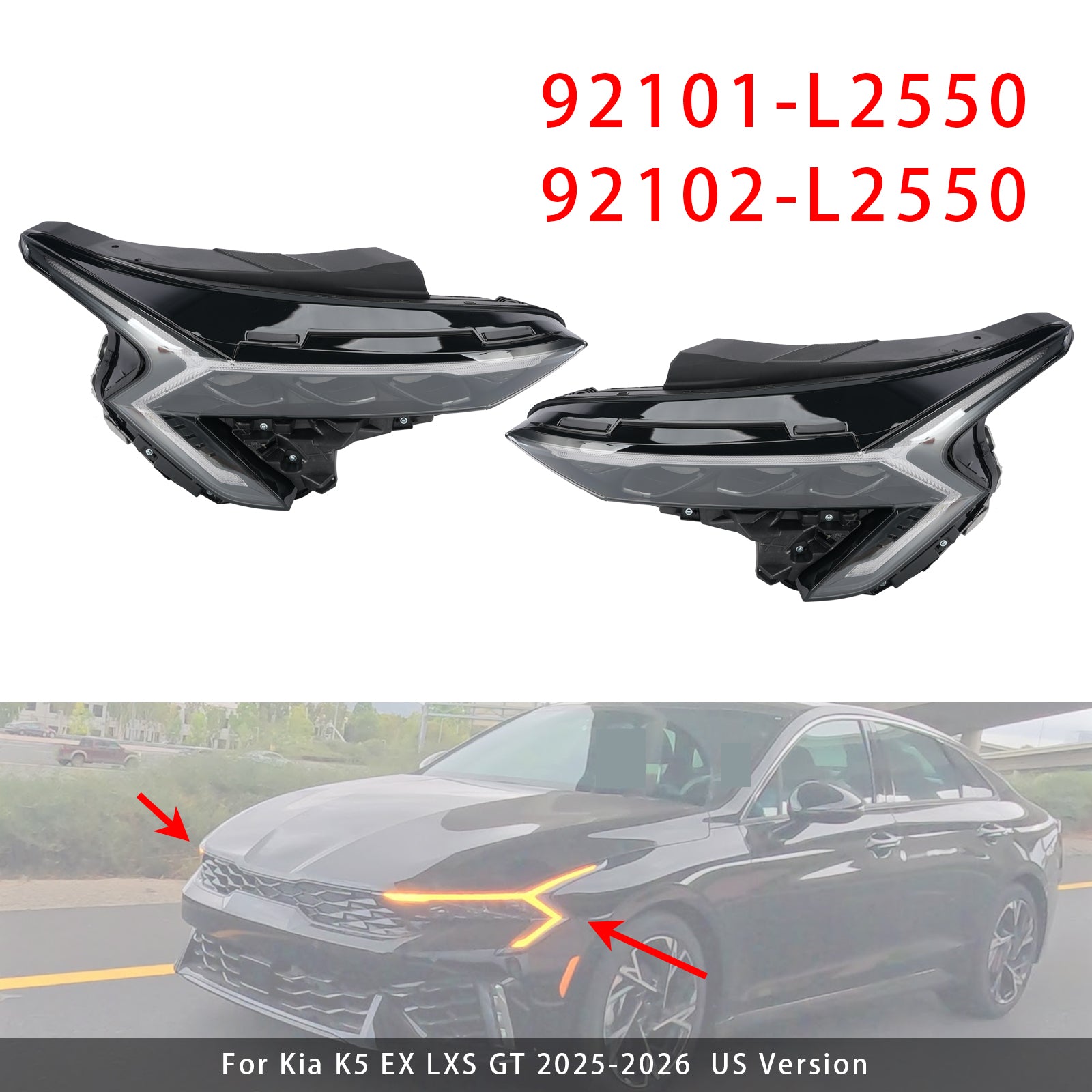 Left+Right LED Headlight Assembly For Kia K5 EX LXS GT 2025-2026