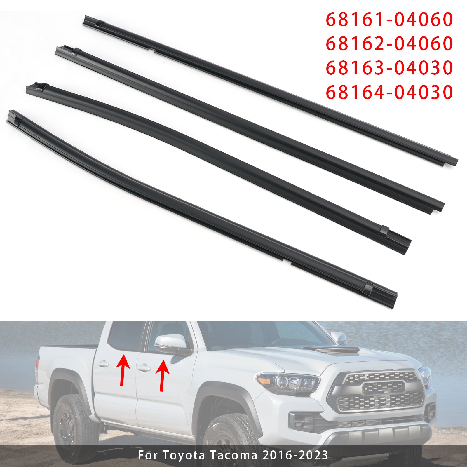 4PCS Door Weatherstrips 68161-04060 For Toyota Tacoma 2016-2023
