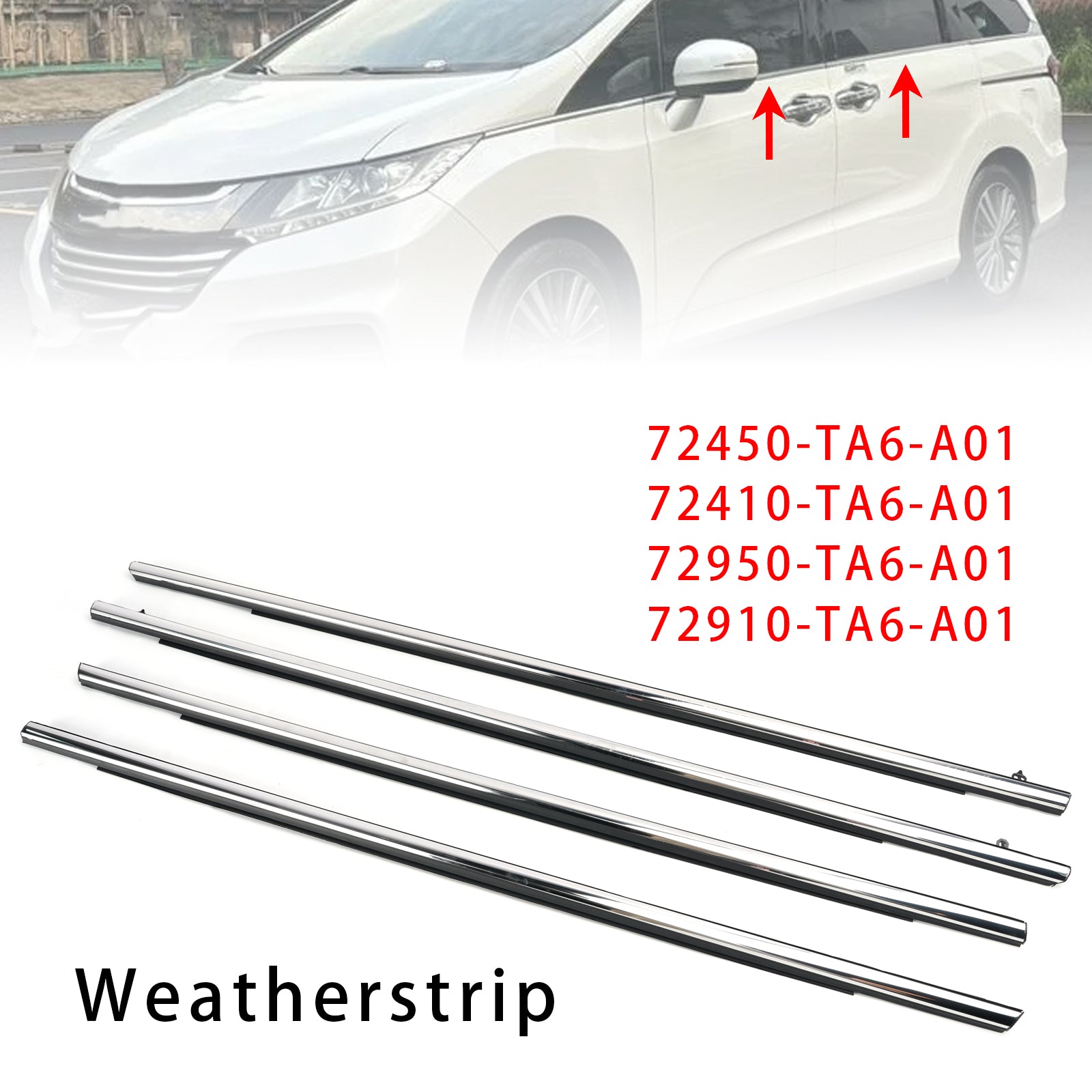 4PCS Car Window Weatherstrip Chrome 72450-TA6-A01 For Honda Odyssey 2015-2020
