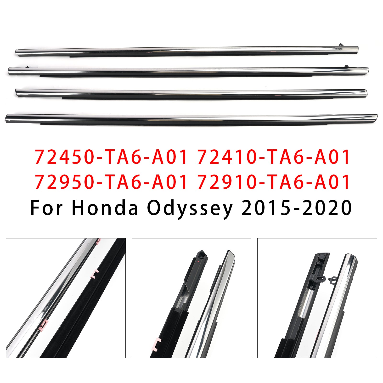 4PCS Car Window Weatherstrip Chrome 72450-TA6-A01 For Honda Odyssey 2015-2020