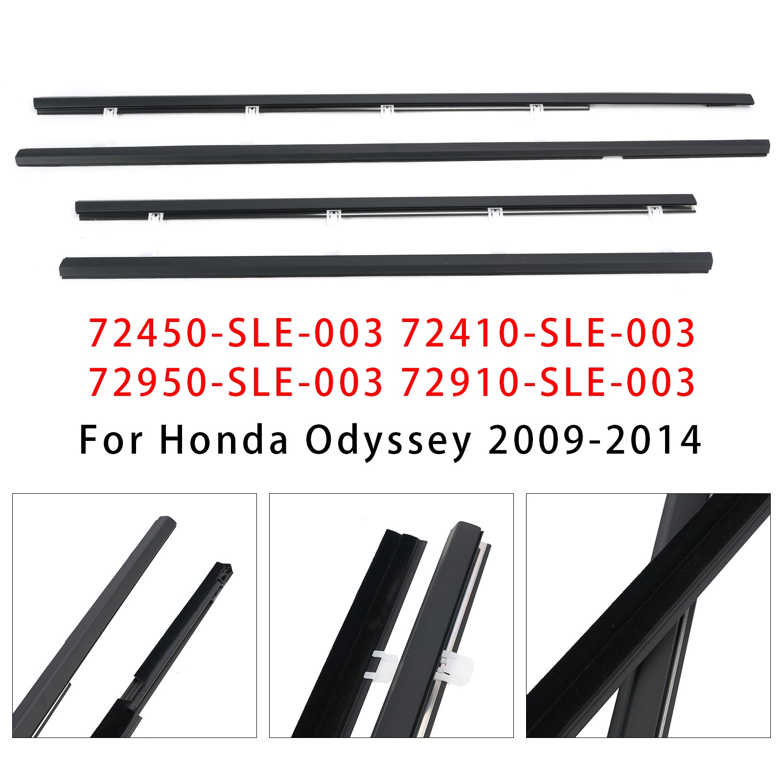 4PCS Weatherstrip Window Molding Trim Seal Belt For Honda Odyssey 2009-2014