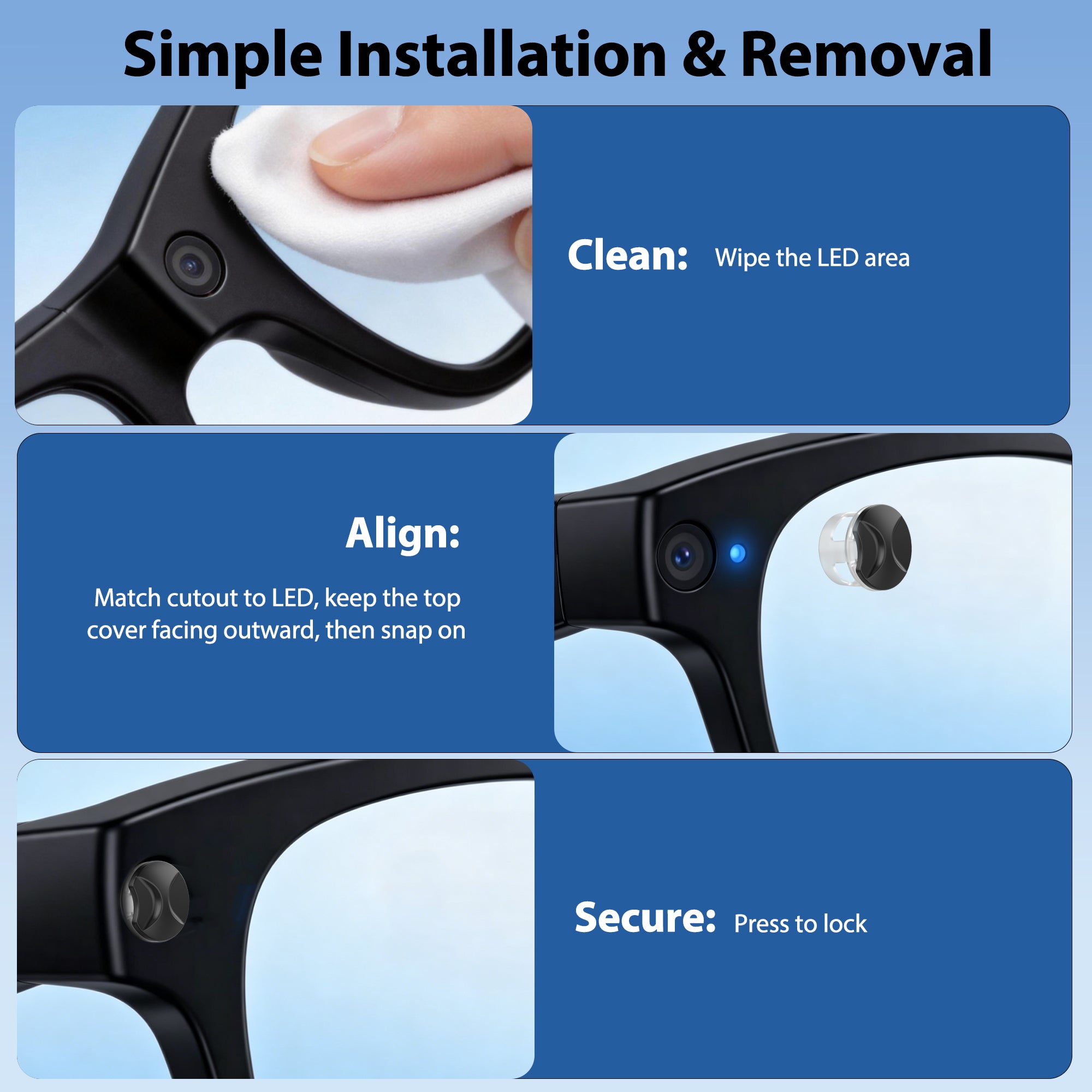 4 PC LED Light Blocking Covers for Ray-Ban Meta All Series Smart Glasses Gen1 Gen2 White