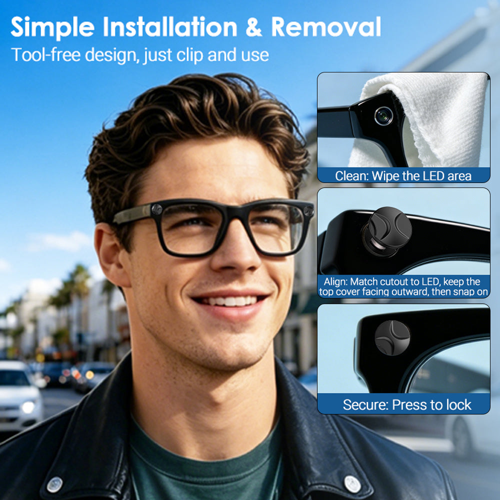 4 PC LED Light Blocking Covers for Ray-Ban Meta All Series Smart Glasses Gen1 Gen2 Black