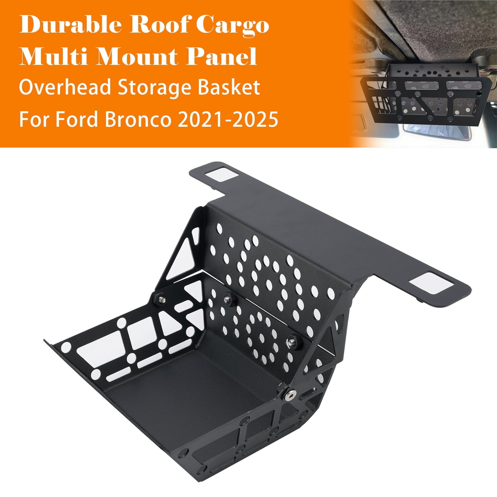 Roof Cargo Multi Mount Panel Overhead Storage Basket for Ford Bronco 2021-2025
