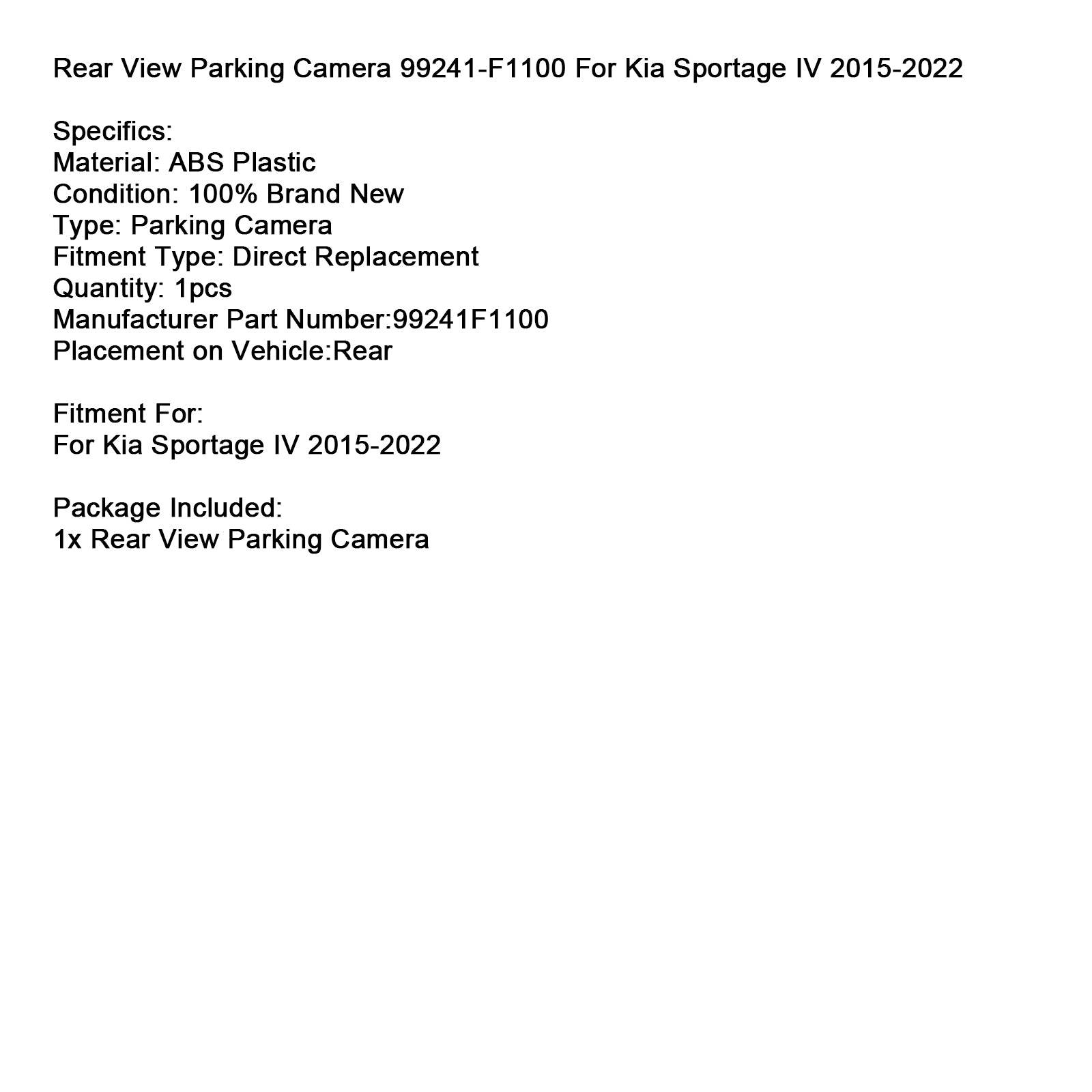 Rear View Parking Camera 99241-F1100 For Kia Sportage IV 2015-2022