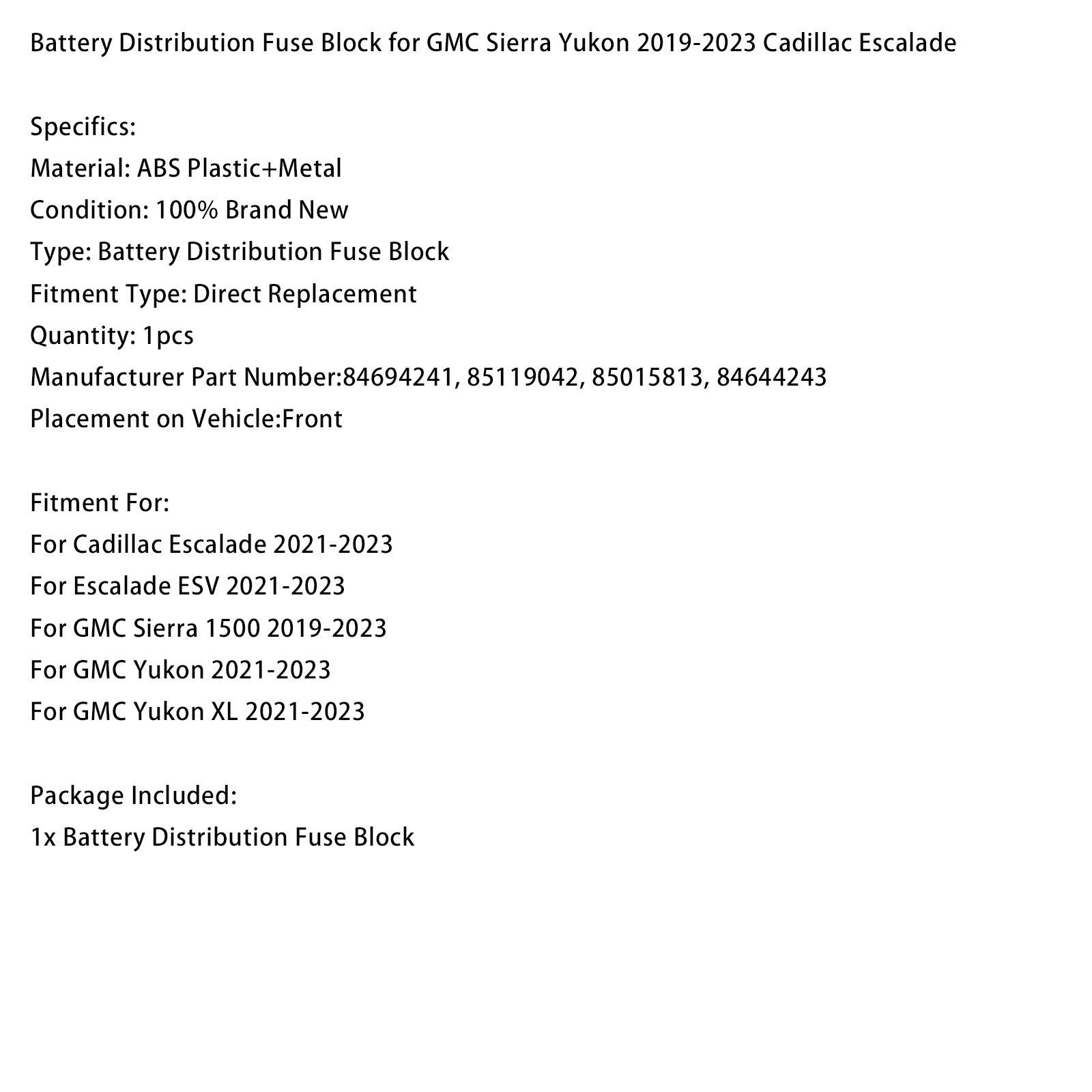 Battery Distribution Fuse Block For GMC Sierra Yukon  Cadillac Escalade