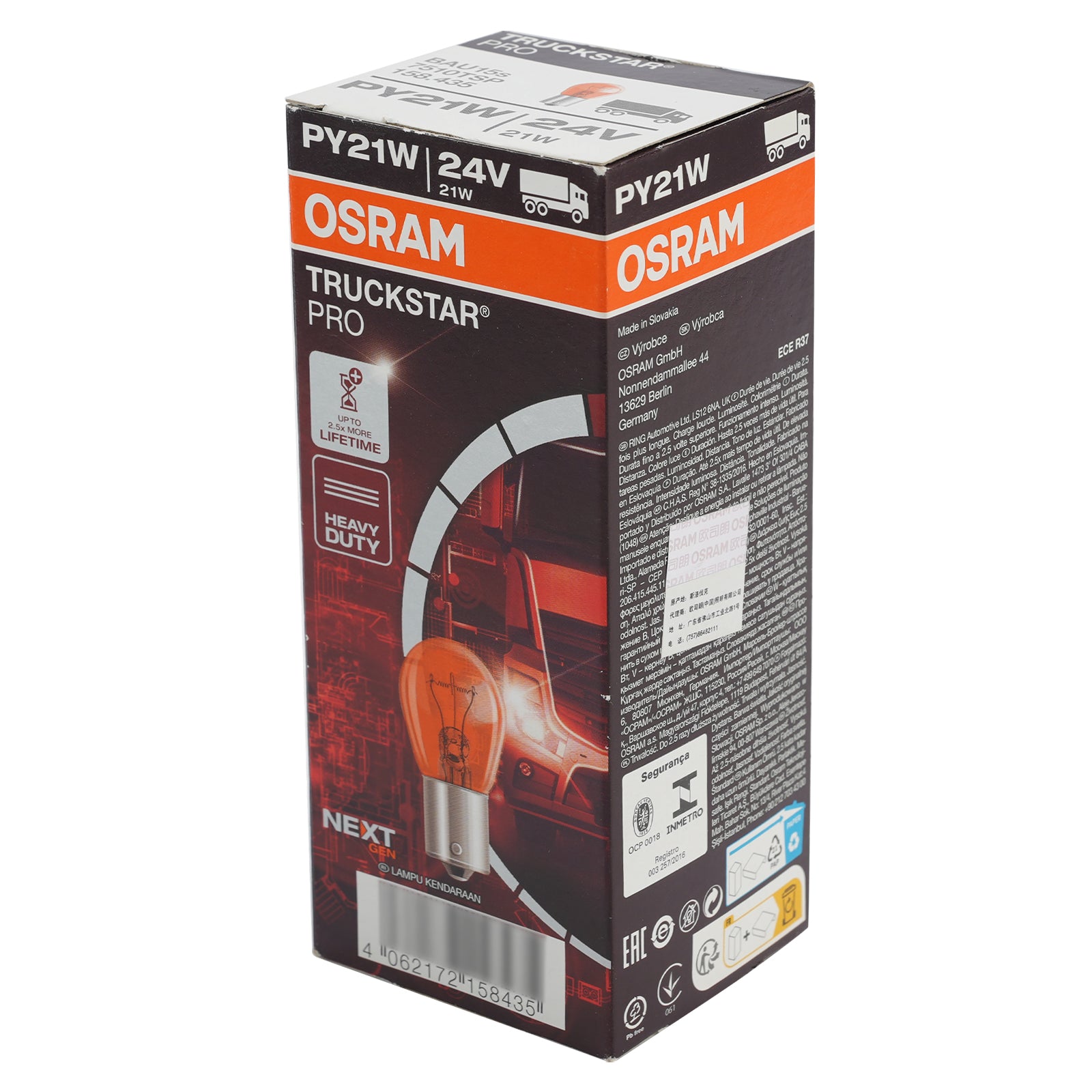 Car Light Halogen Amber Signal Bulb PY21W 7510TSP 24V 21W BAU15S For OSRAM