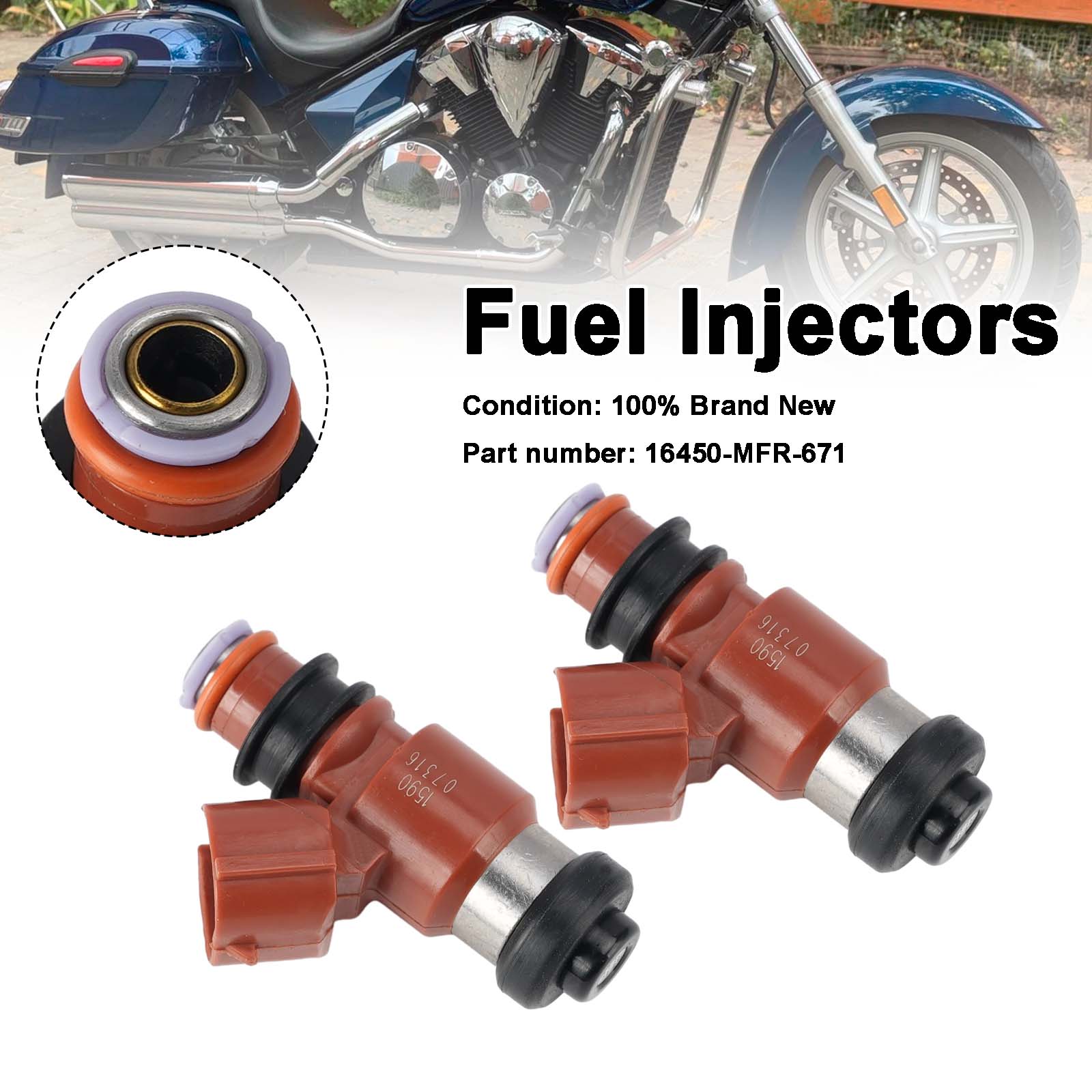 2PC Fuel Injectors 16450-MFR-671 For Honda VT1300 2010-2025