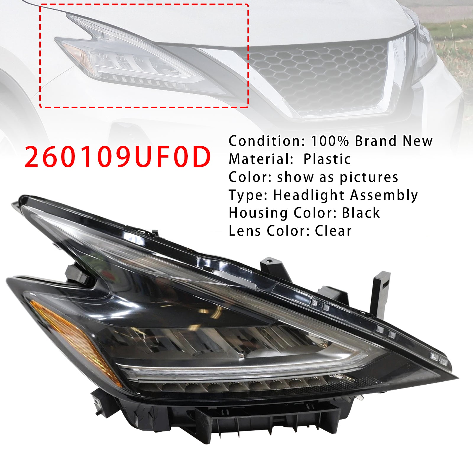 Right LED Head Light 260109UF0D For Nissan Murano 2019-2021