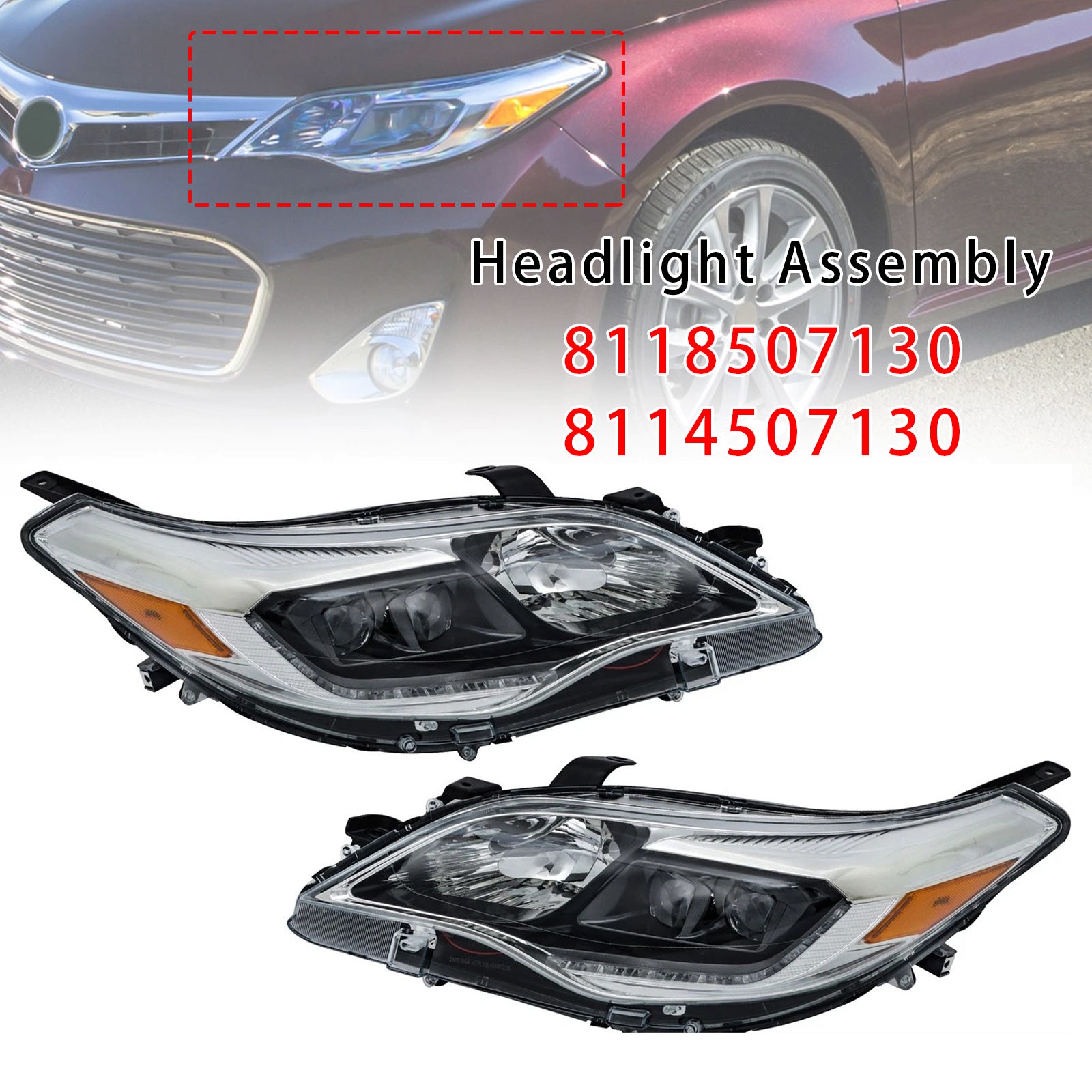 Left+Right Xenon/HID Head Light 8118507130 8114507130 For Toyota Avalon 13-2015